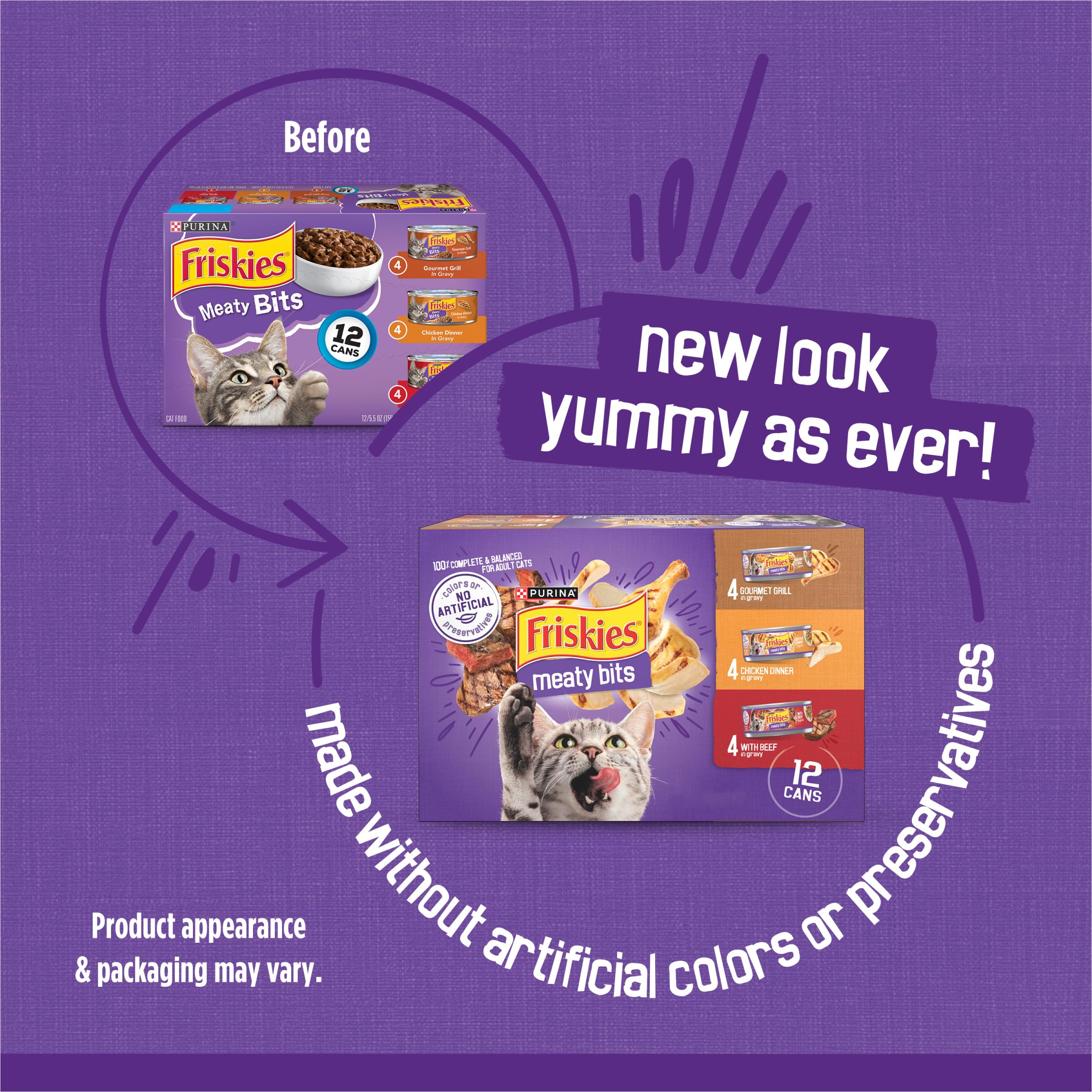 Purina Friskies Gravy Wet Cat Food Variety Pack, Meaty Bits - (2 Packs of 12) 5.5 oz. Cans