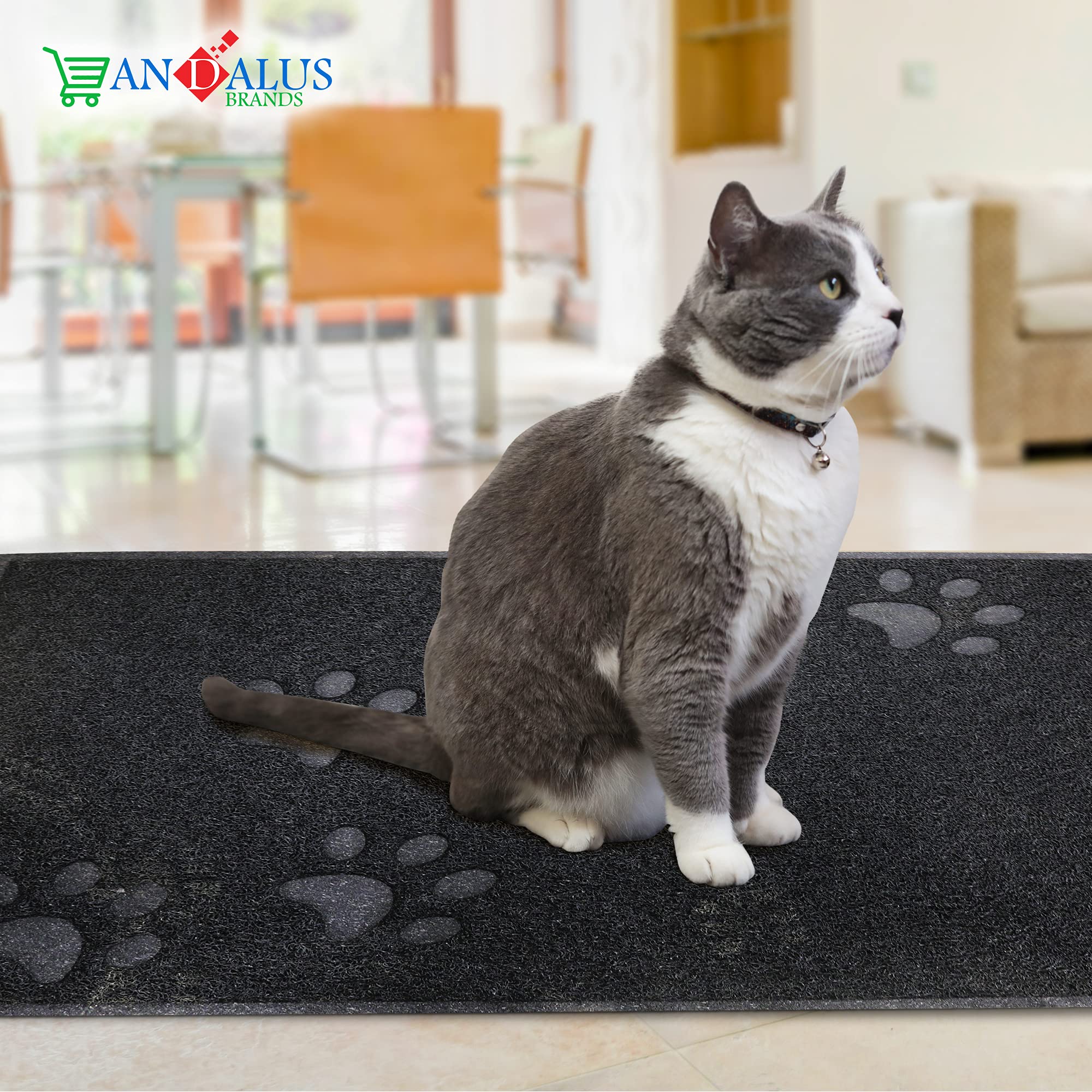 Andalus Premium Cat Litter Mat Pack Of 1-100% Waterproof With Non-Slip Backing Of Litter Box Mat - Soft On Kitty Paws & Easy To Clean Cat Mats For Litter - Black, Medium (23.5' X 15.75')