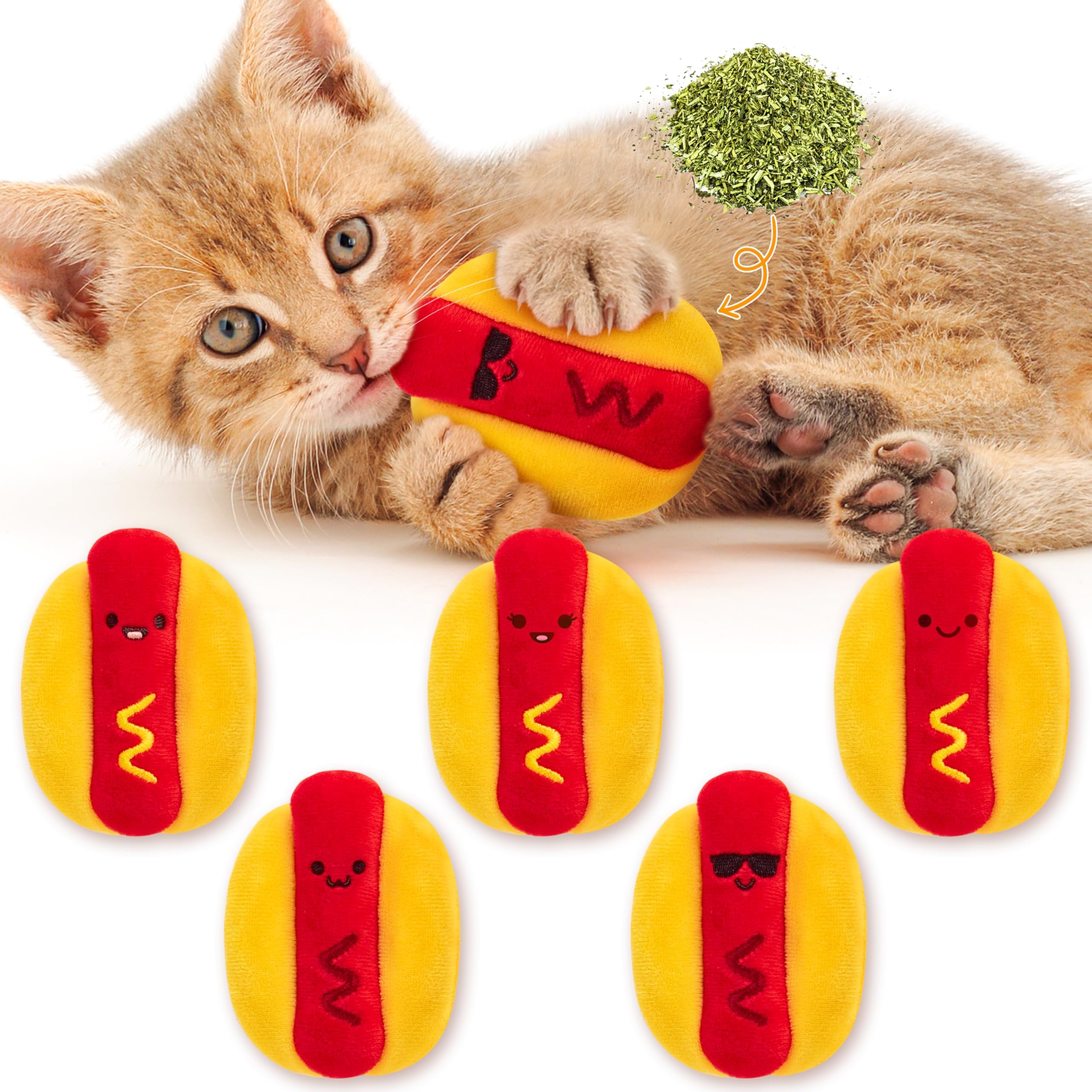 L1Rabe Hot Dog Catnip Stuffed Toys - Summer Black Cat Appreciation Day 5P Funny Hot Dog Cat Toys Indoor Interactive Pet Supplies