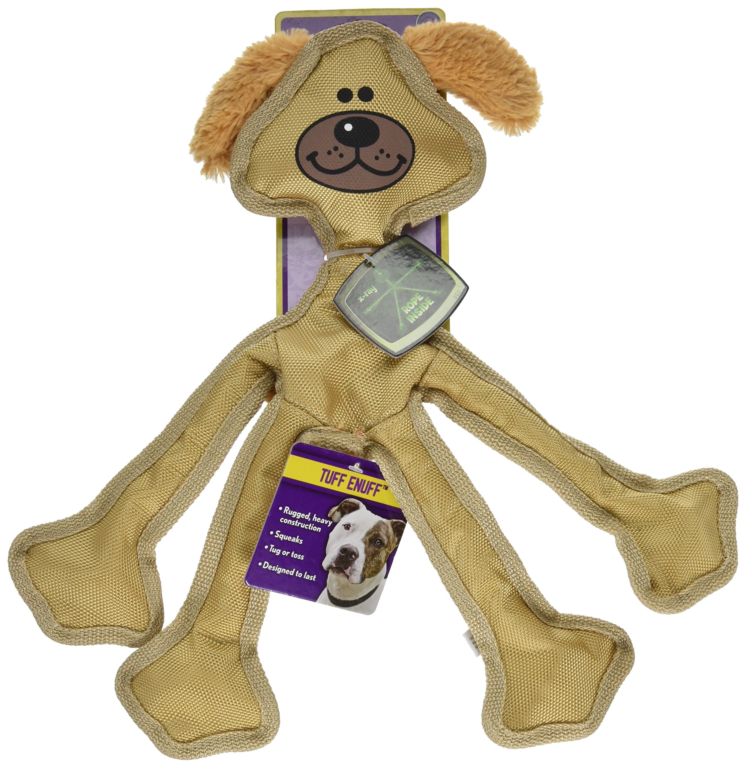 Multipet Skele Dog Rope Toy - Nylon Tug Of War Dog Toy - Squeaky Dog Toy For All Dogs - Animal Dog Toy For Playing Toss & Fetch - Cute Dog Pet Toy (15', Tan)