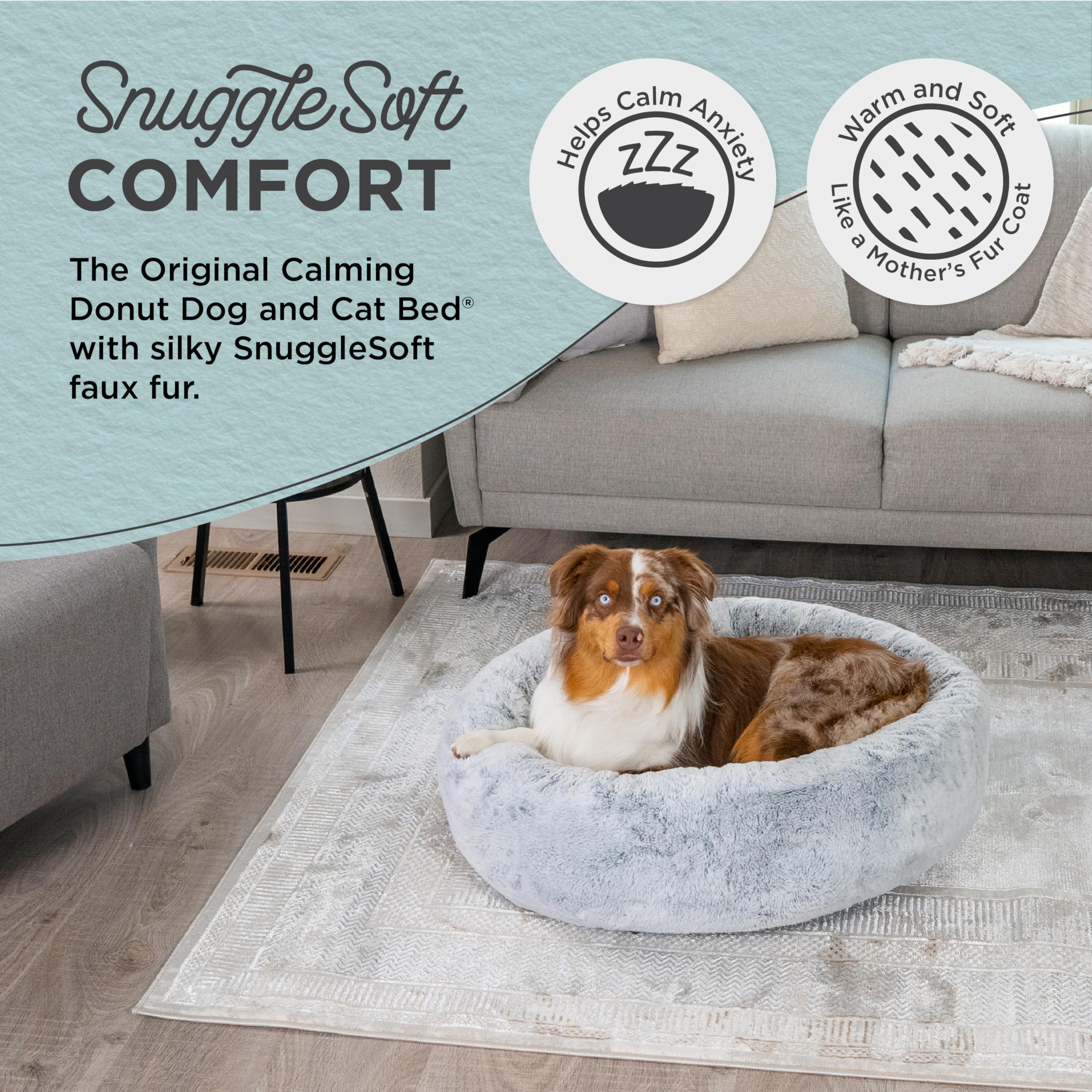 Best Friends By Sheri Snugglesoft Faux Fur Calming Donut Bed For Dogs, Gray, Medium, 30X30