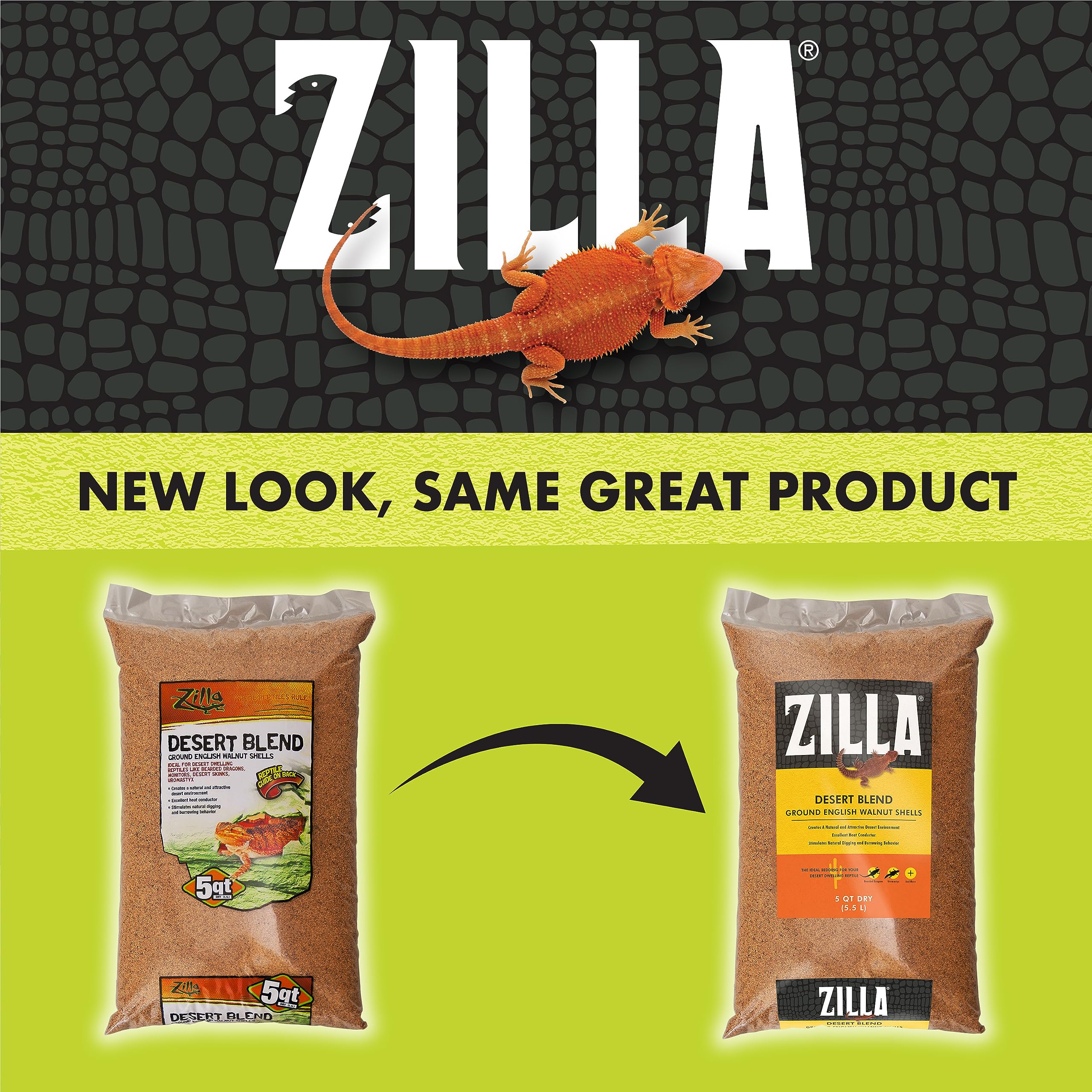 Zilla Pet Reptile Terrarium Substrate Bedding, Walnut Desert Blend, for Bearded Dragons, Monitors, Skinks and Uromastyx, 5 Quart