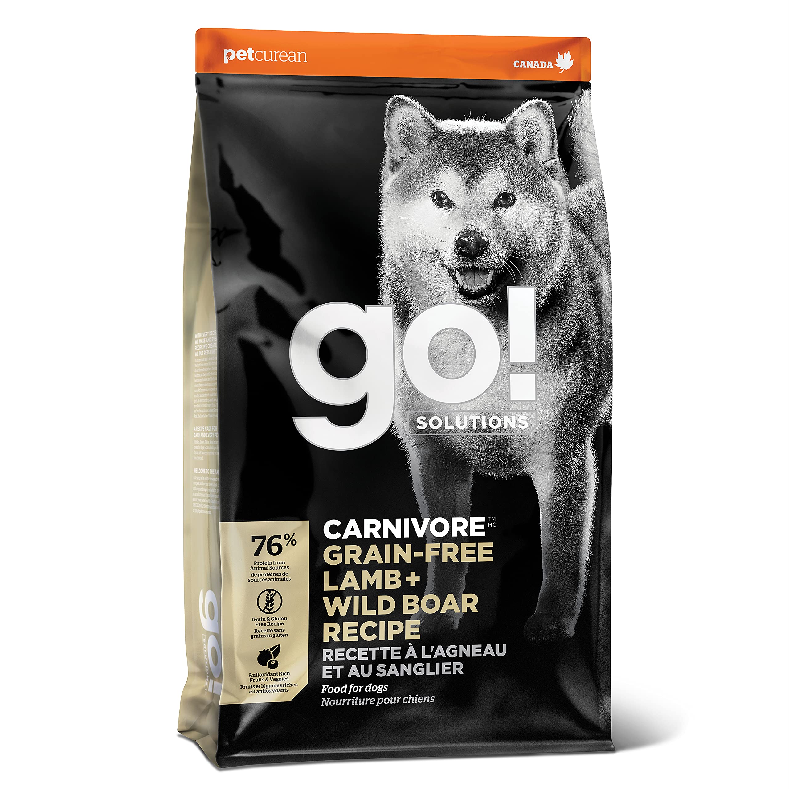 Go! Solutions Carnivore, Grain-Free, Protein Rich Dry Dog Food, Lamb and Wild Boar Recipe, 3.5 lb Bag