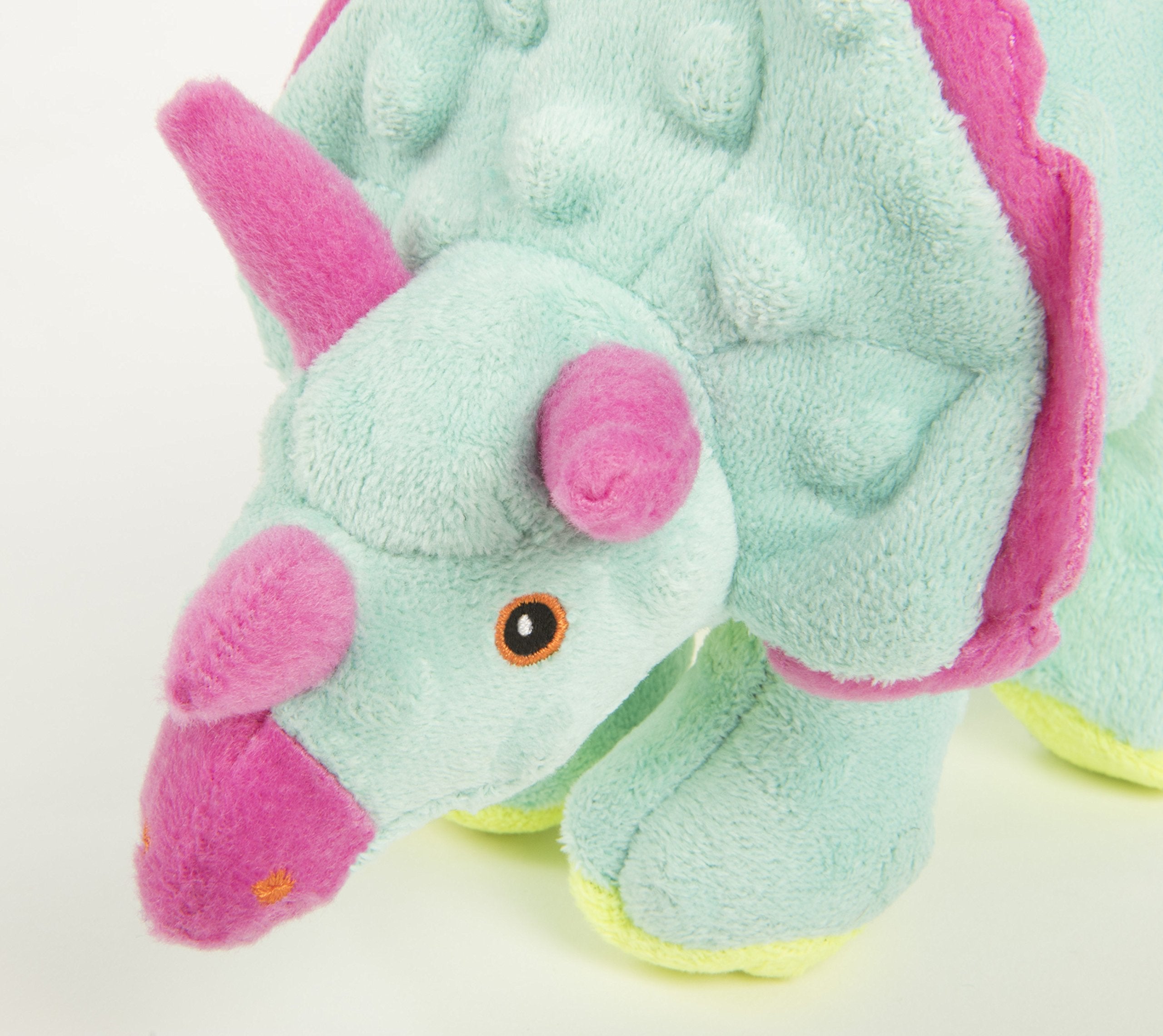 Godog Dinos Frills Plush Squeaker Chew Guard Dog Toy, Small, Teal