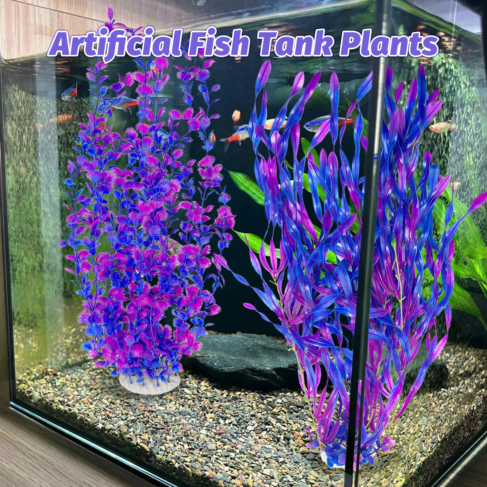 Hamiledyi Tall Aquarium Plants 23 Inches - Fish Tank Decorations, Artificial Green Water Plants Grass Cluster, Soft Plastic Fake