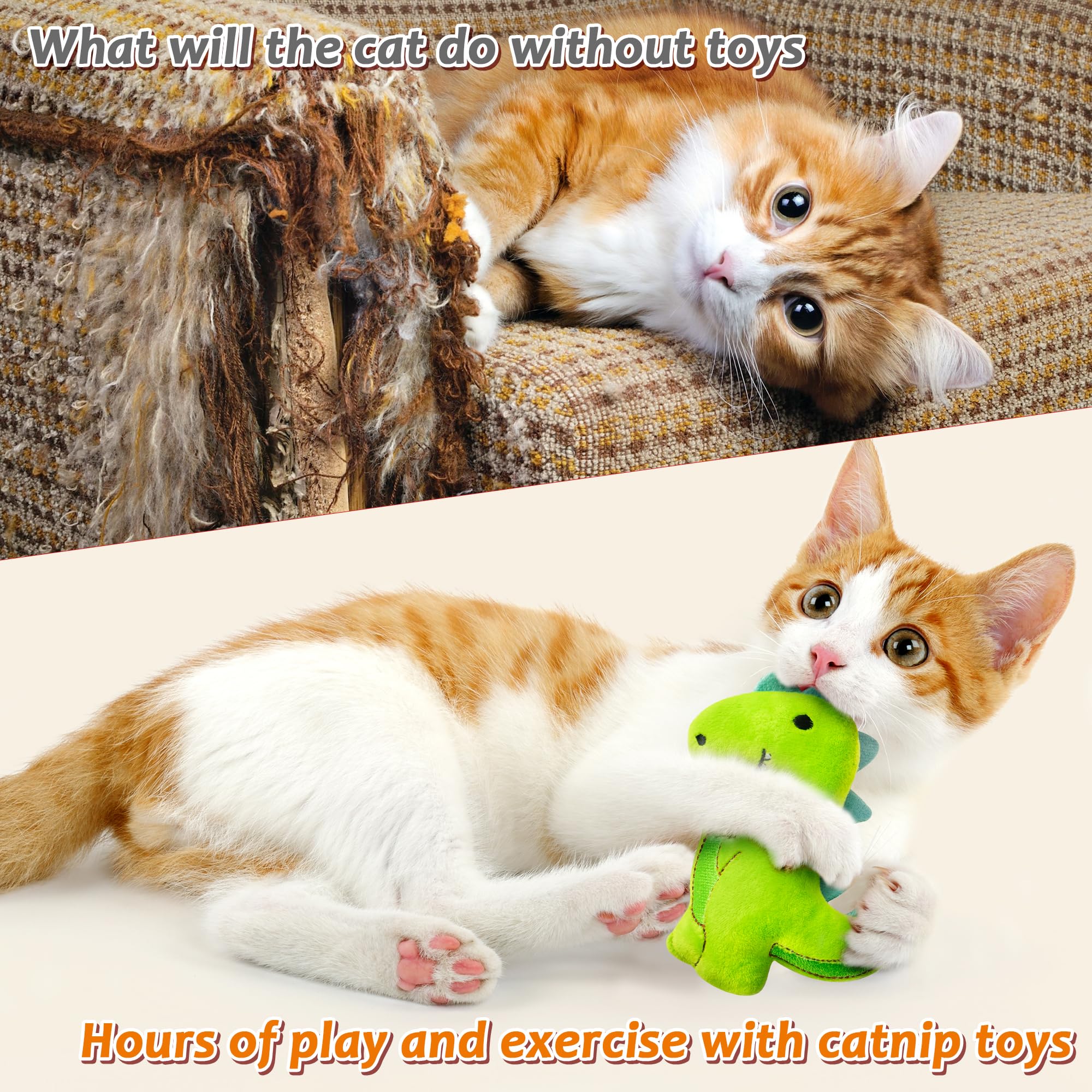 Mallmall6 5Pcs Dinosaur Catnip Toys For Cat, Indoor Cat Chew Bite Kick Catmint Pet Supplies For Kitten Lover Gifts, Interactive