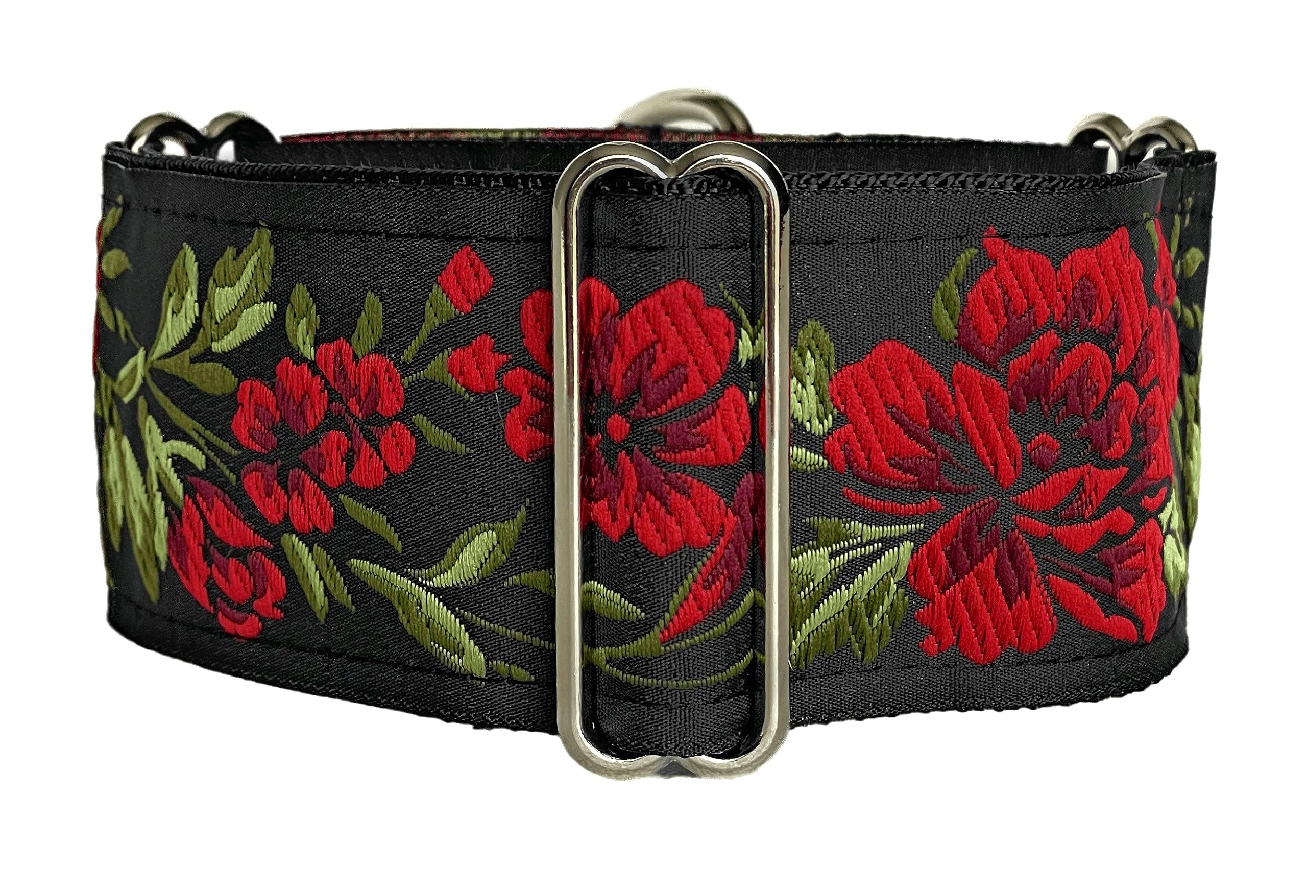 Sighthound Gang Martingale Dog Collar For Greyhound Saluki Whippet And Other Breeds With Similar Neck 2'' Wide (M 11''-14'' And Leash Set), Red, Black