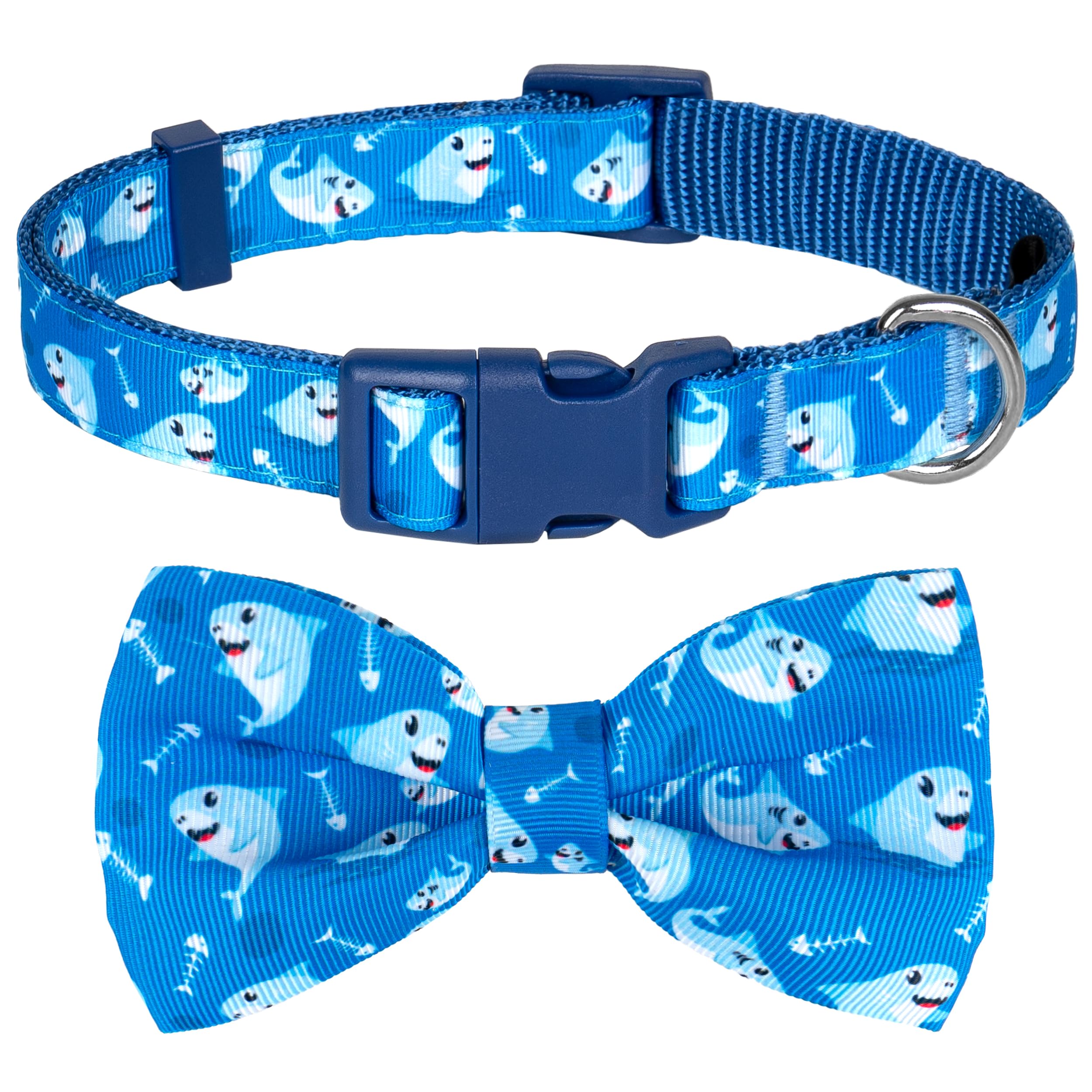 Azuza Dog Collar With Bow Tie, Soft And Comfortable Adjustable Bowtie Dog Collar For Puppy And Small Dogs (Xs, Shark)