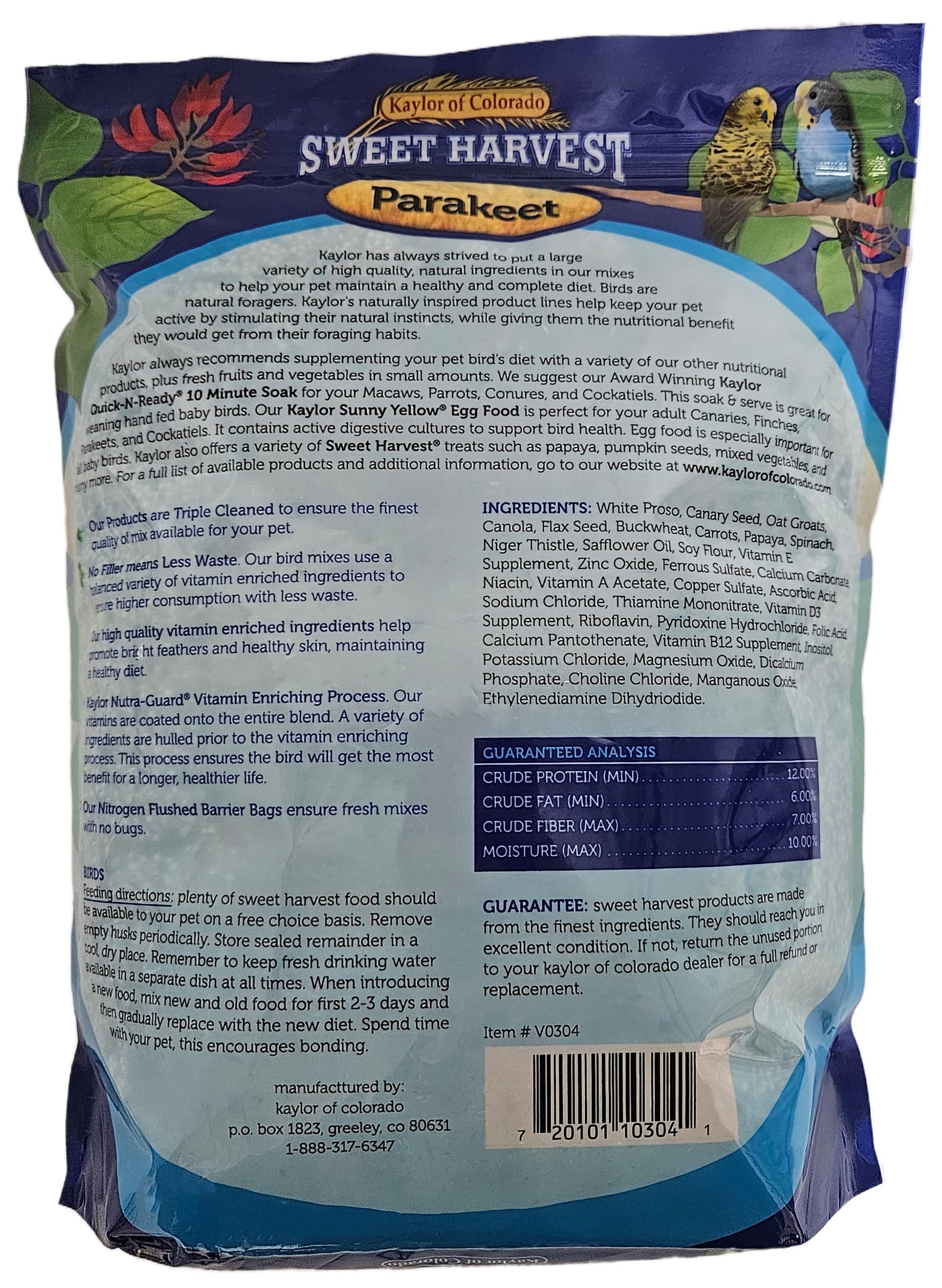 Sweet Harvest Parakeet Bird Food, 4 lbs Bag - Seed Mix for Parakeets Budgerigars Budgies