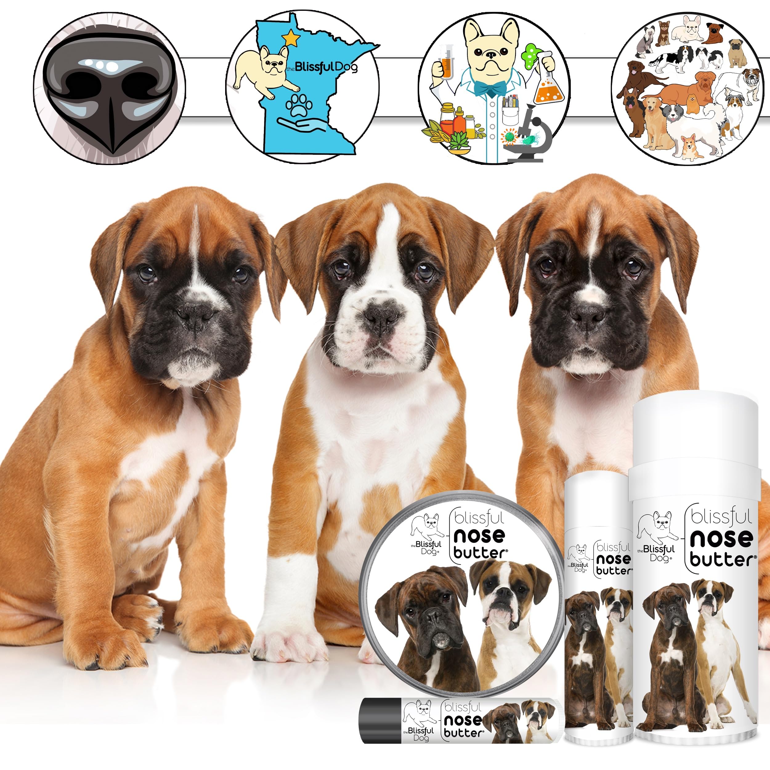 The Blissful Dog Boxer Duo Nose Butter, Versatile Dog Nose Balm for Dry Nose, Handcrafted Nose Moisturizer, Easy-to-Apply Dog Es