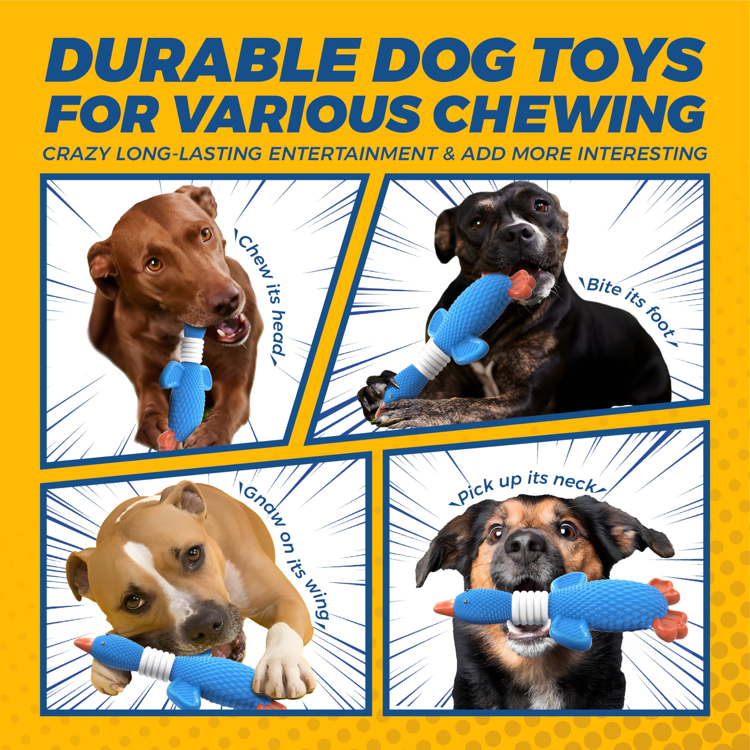 Vitscan Nylon Goose Dog Toy for Aggressive Chewers - Durable Heavy Duty Bone for Large/Medium Dogs - Blue Model GOOSE2024
