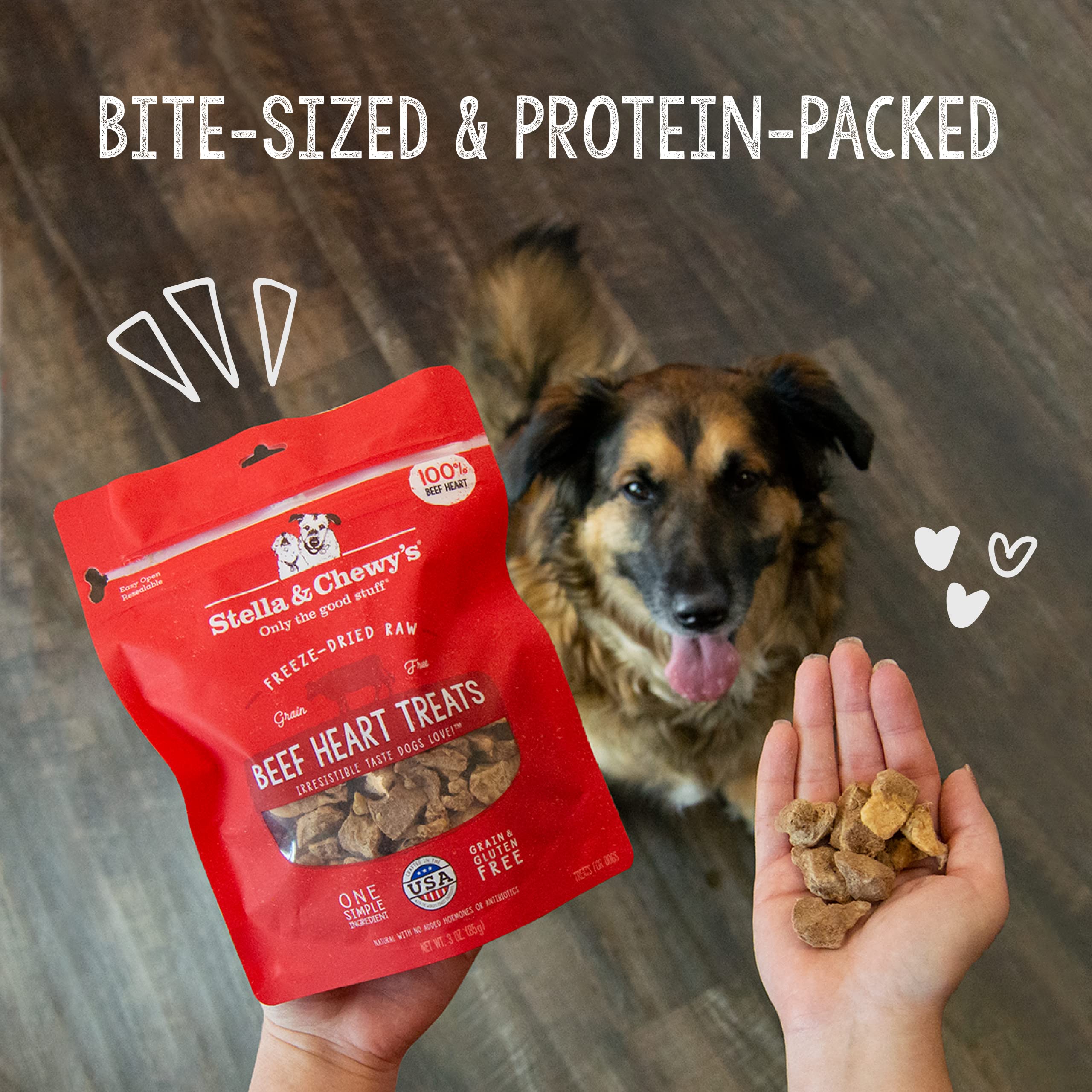 Stella & Chewys Freeze-Dried Raw Single Ingredient Lamb Heart Treats, 3 oz. Bag