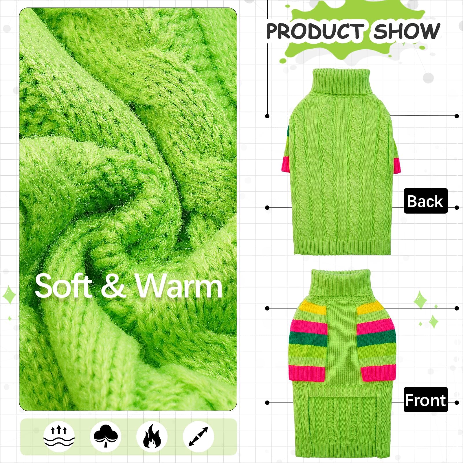 Ouobob Dog Sweaters Turtleneck, Large Dog Sweater Thick Warm, Stretchy Winter Sweaters For Large Size Dogs, Warm Thick Christmas