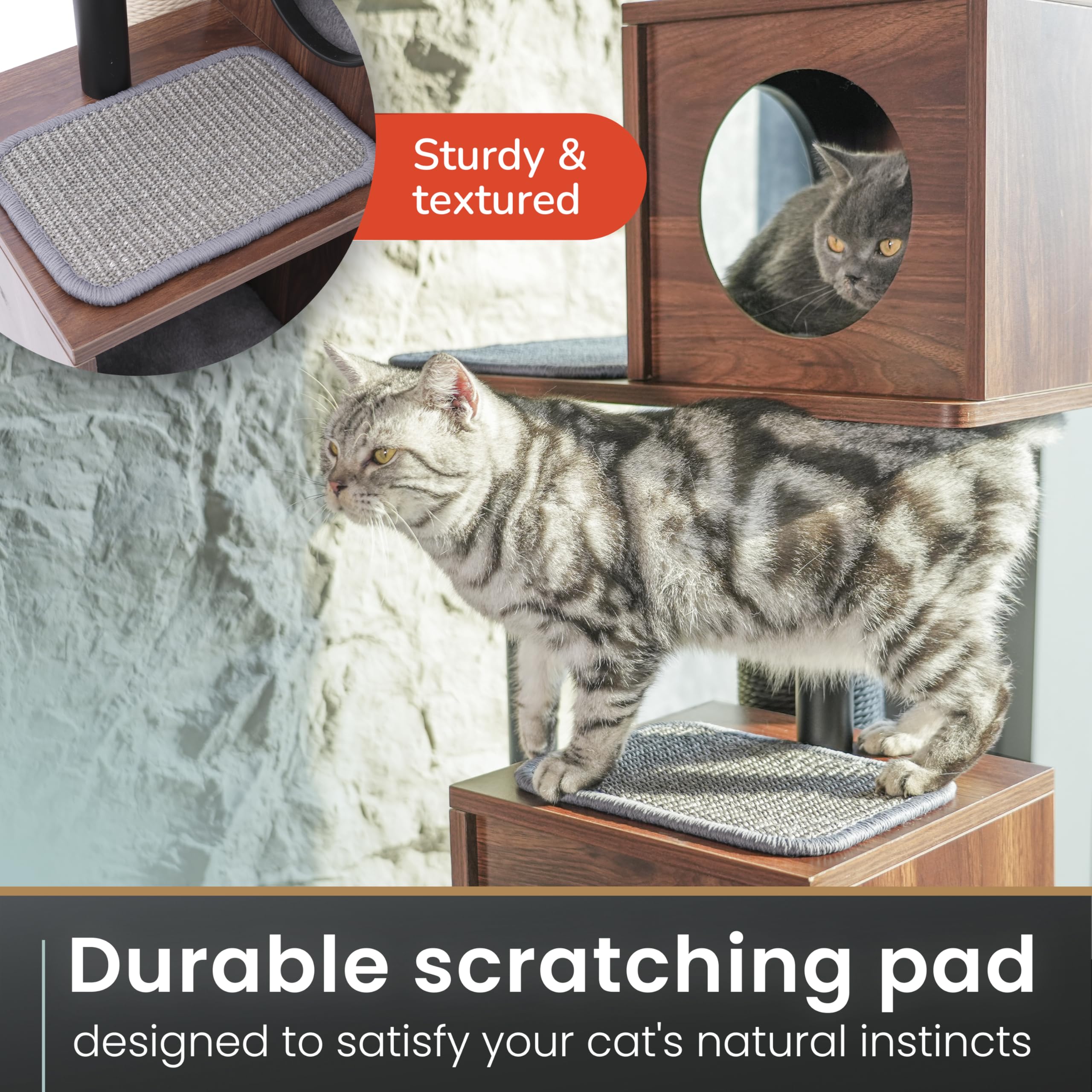 Konelcare Modern Cat Tree-Sleek Wooden Furniture-Style Tower(60'') Blends With Home Decor, Tallest Scratching Post(48''), 3 Cat