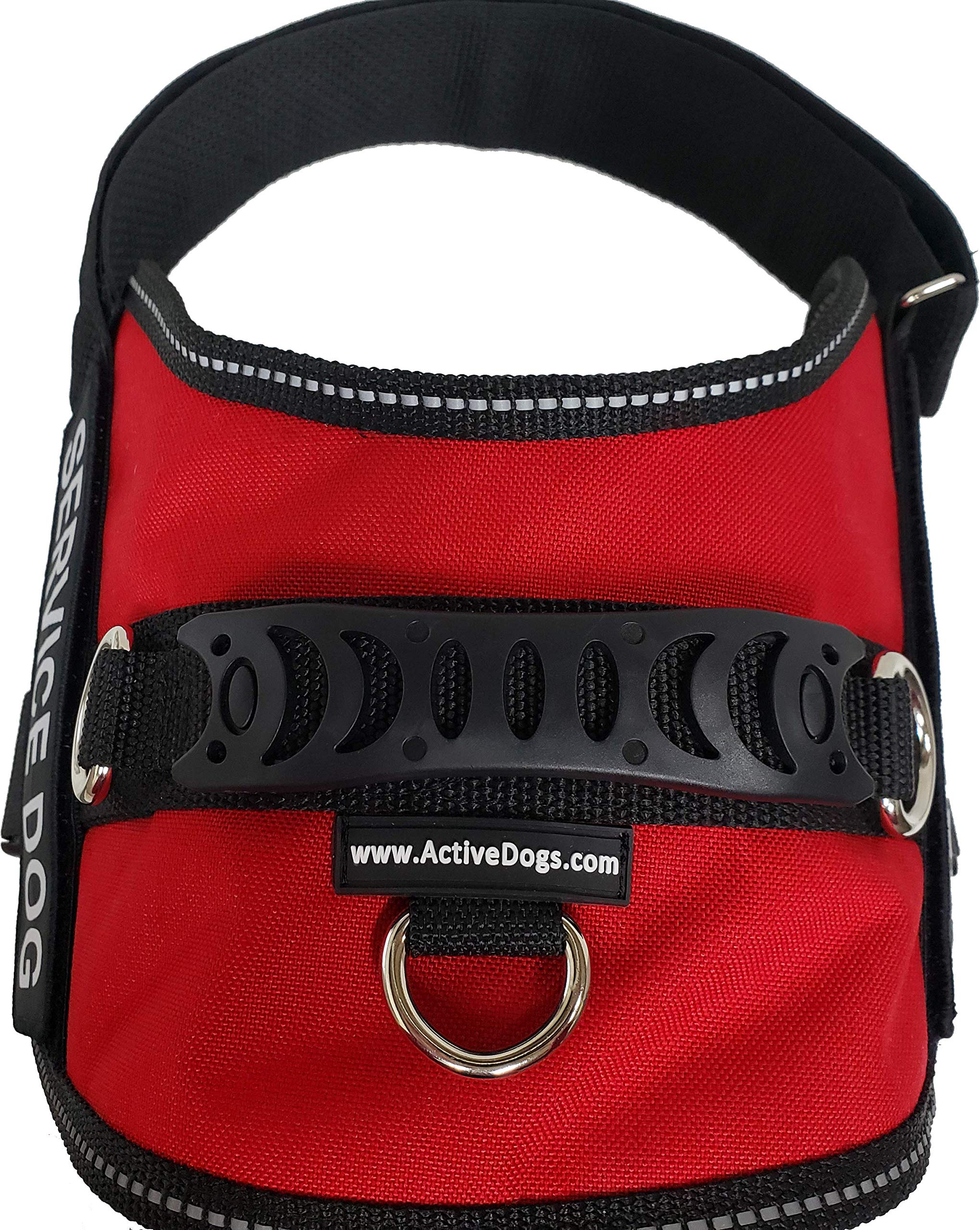 Activedogs Air-Tech Cordura Service Dog Vest Harness, Medium Girth 22'-30' W/Handle, Ada Cards + Reflective Service Dog Patches - Red