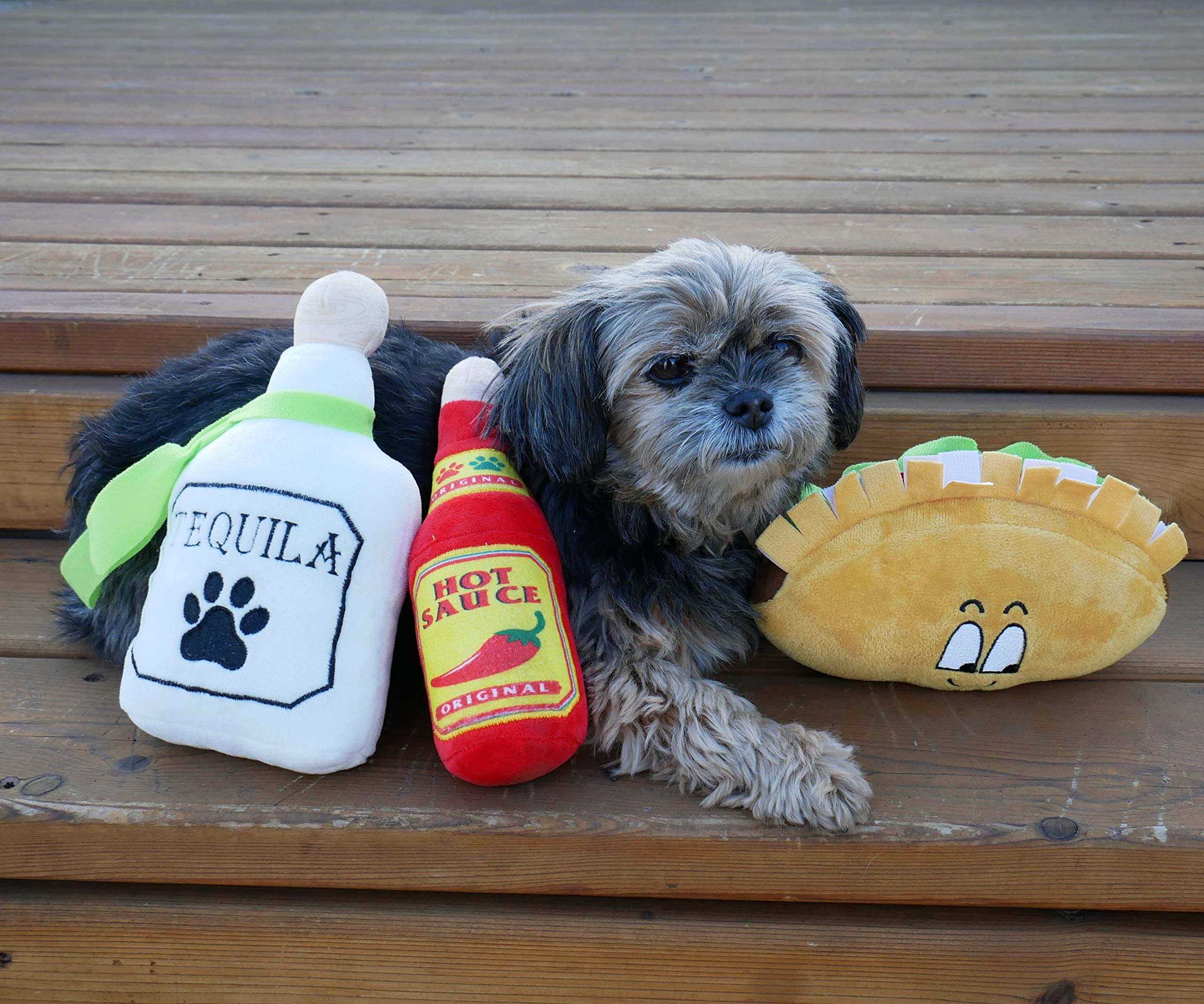 Baja Ponchos 4 Pack Fiesta Dog Chew Toys And Sombrero - Mexican Squeak Plush Toys - Dog Gifts For Chihuahuas - Taco - Tequila -
