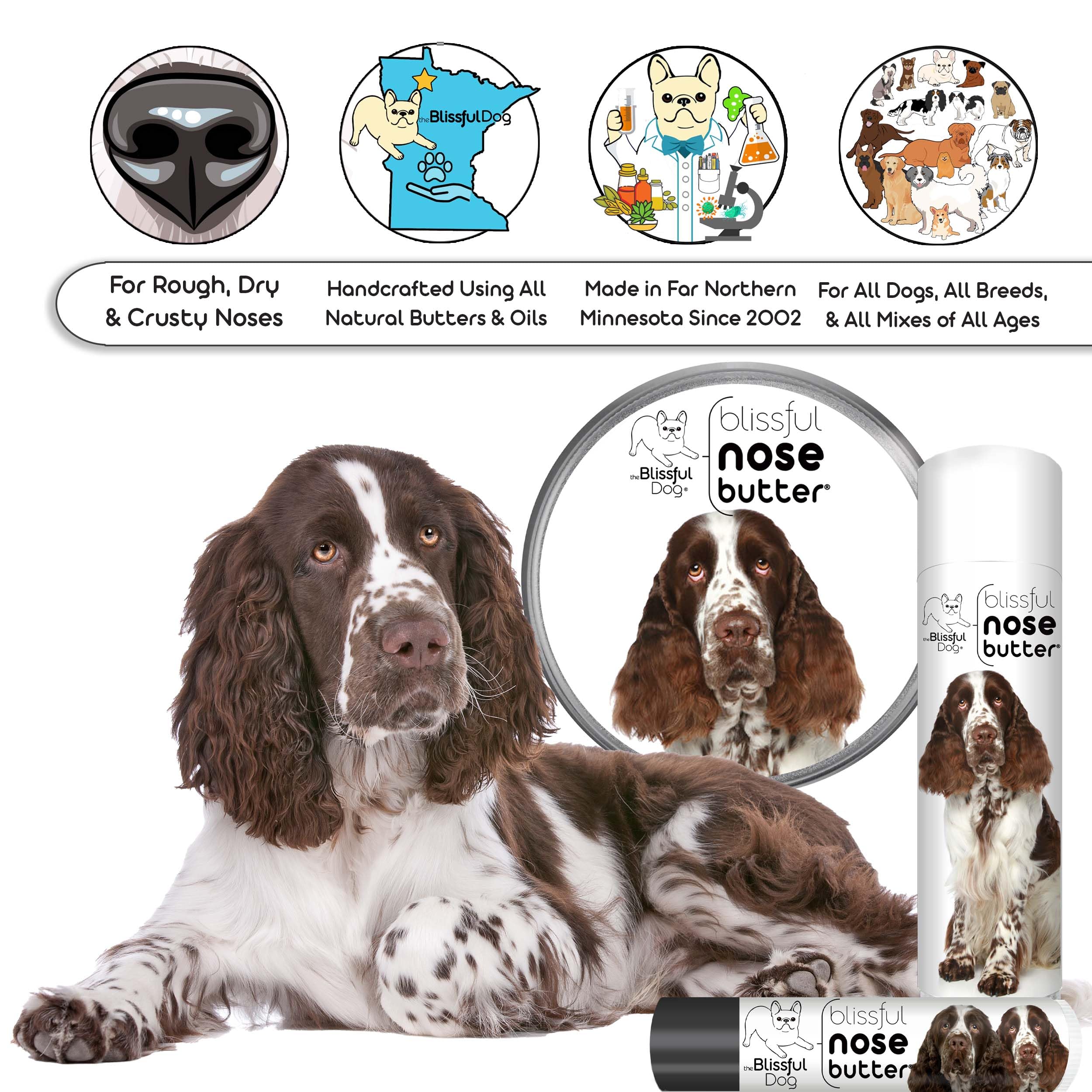 The Blissful Dog Springer Spaniel Unscented Nose Butter - Dog Nose Butter, 4 Ounce