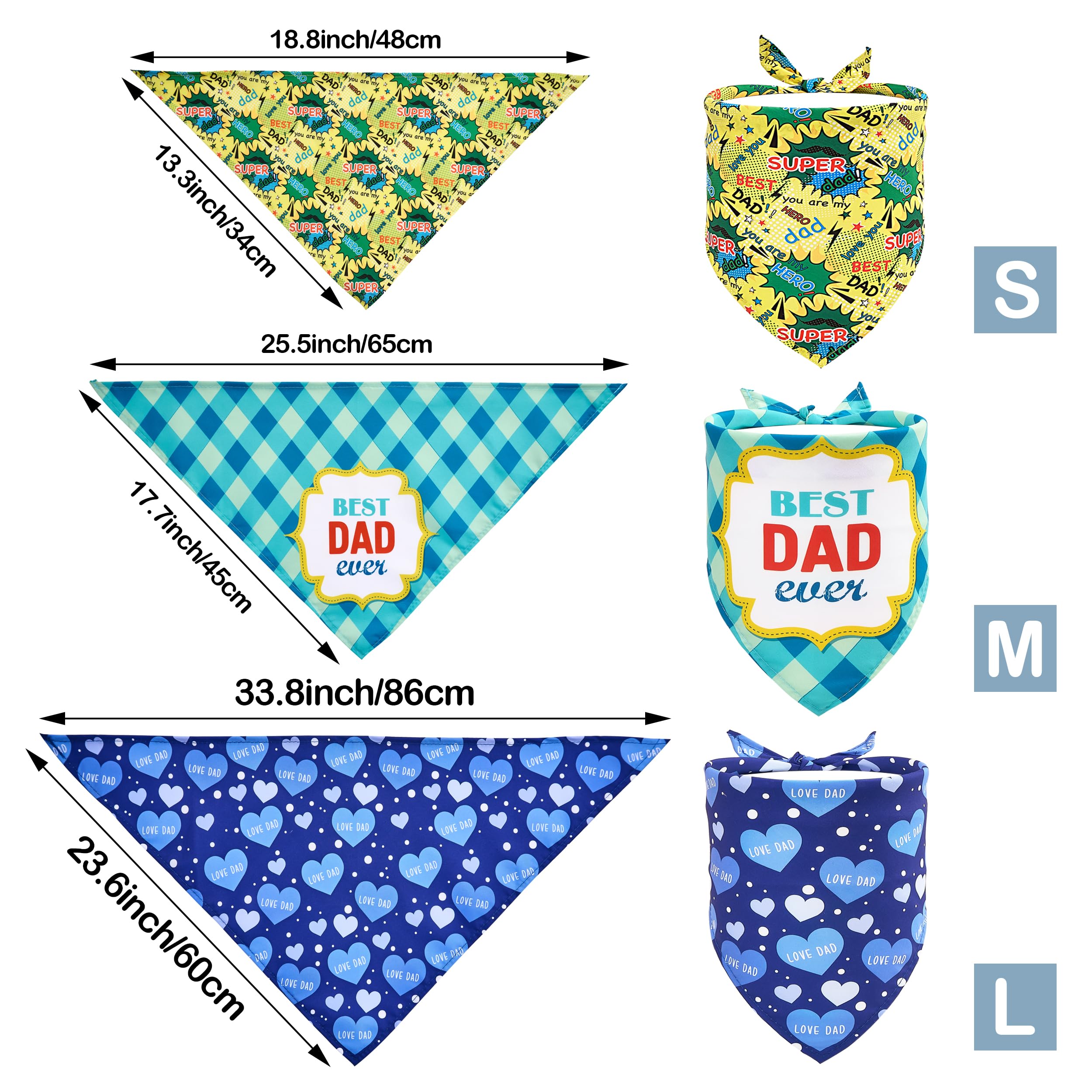 JpGdn 10PCS Father's Day Dog Bandanas for Extra Large XL XXL Triangle Bibs Head Scarves for Boys Girls Grooming Accessories Cost
