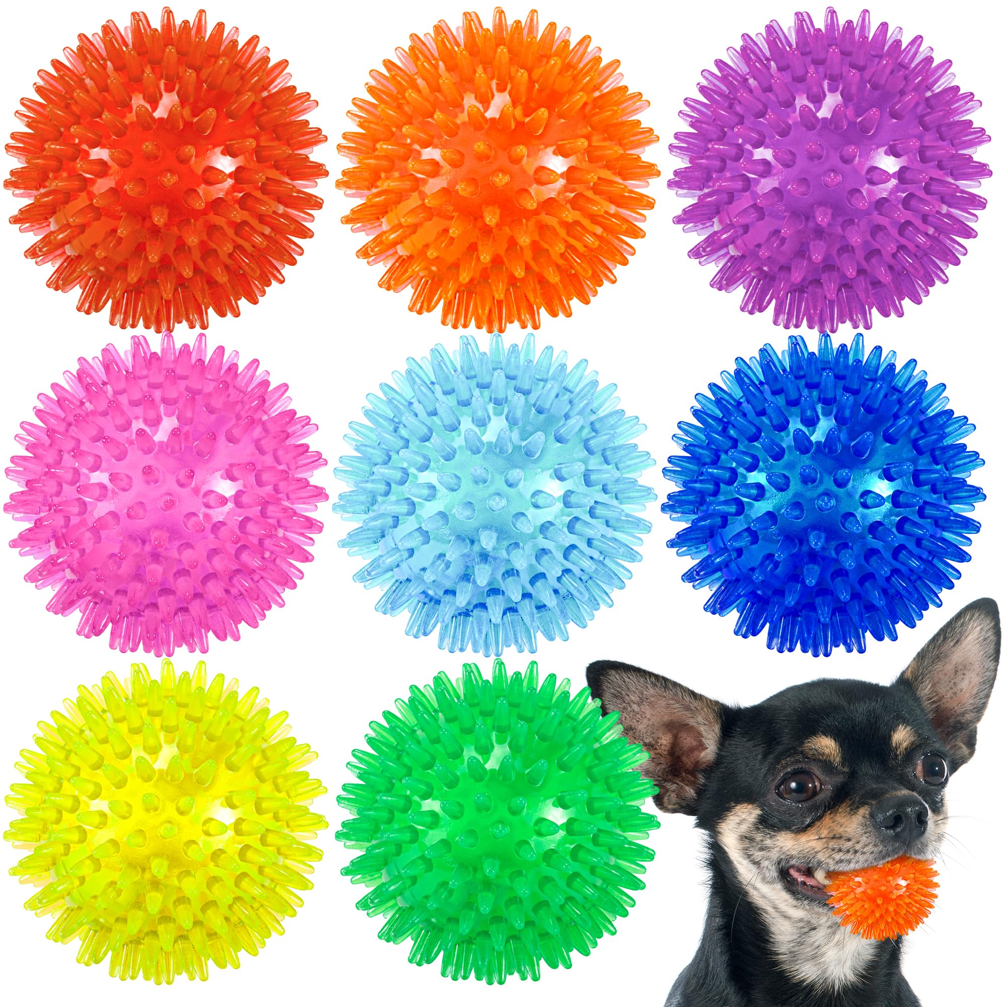 Ousiya 2.5    Dog Balls (8 Colors) Squeaky Dog Toy Balls for Small Medium Dogs, Puppy Chew Toys Balls for Teething, Spiky Dog Ba