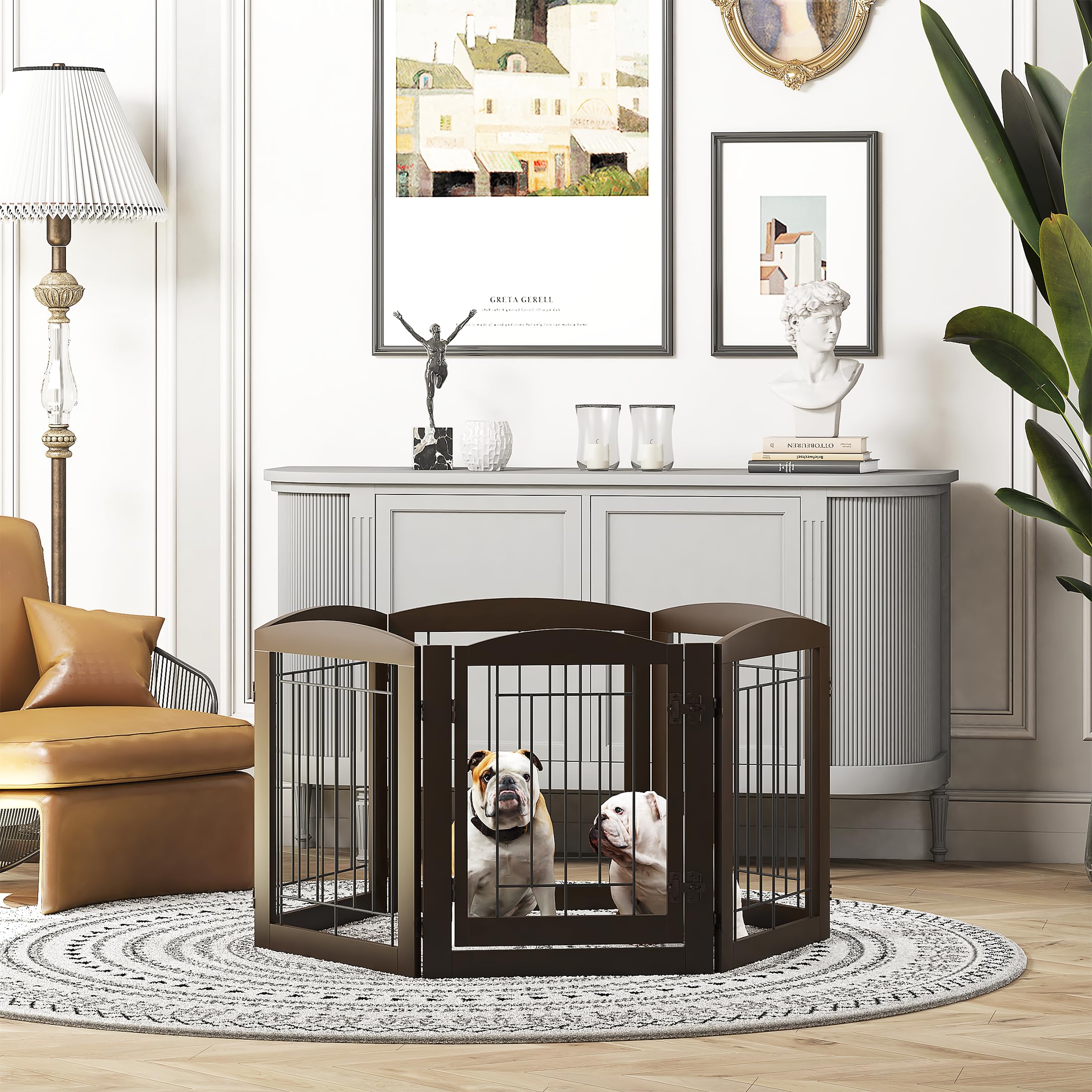 PAWLAND Dog Gate Indoor with Walk Through Door, Foldable Free Standing Pet Gate for Doorways, Stairs, The Houes, Pet Puppy Safet