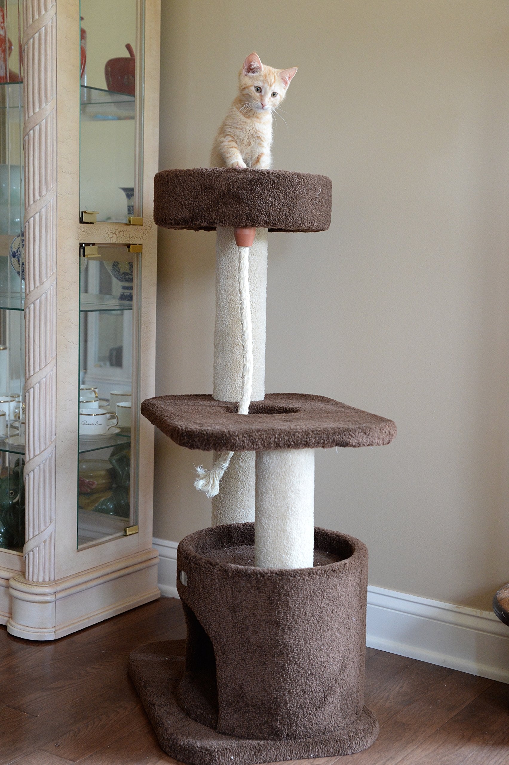 Armarkat 3-Tier Carpeted Cat Tree Condo F3703, Real Wood Kitten Activity Tree, Brown