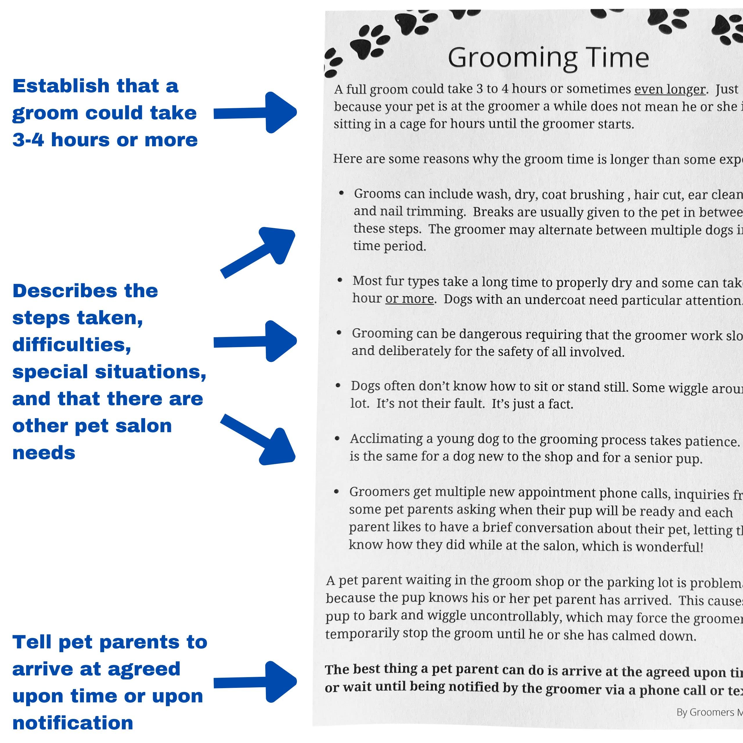 Grooming Time Pad (100 Sheets, 5.5' X 8.5') Describes Why A Dog Groom Takes 3 To 4 Hours Or More