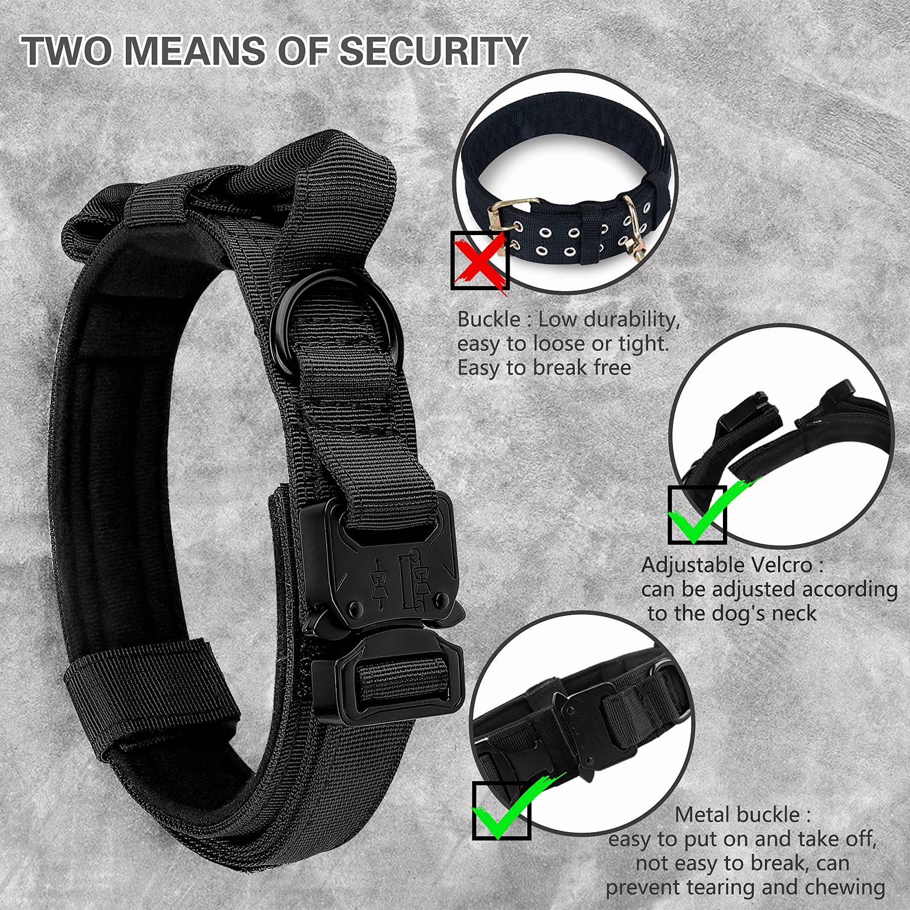 Tactical Dog Collar- Kcucop Military Dog Collar With Reflective Collar And American Flag Patch With Handle Heavy Duty Metal Buckle 1.5' Width Nylon Thick Adjustable K9 Collar(Pink Reflective-L)