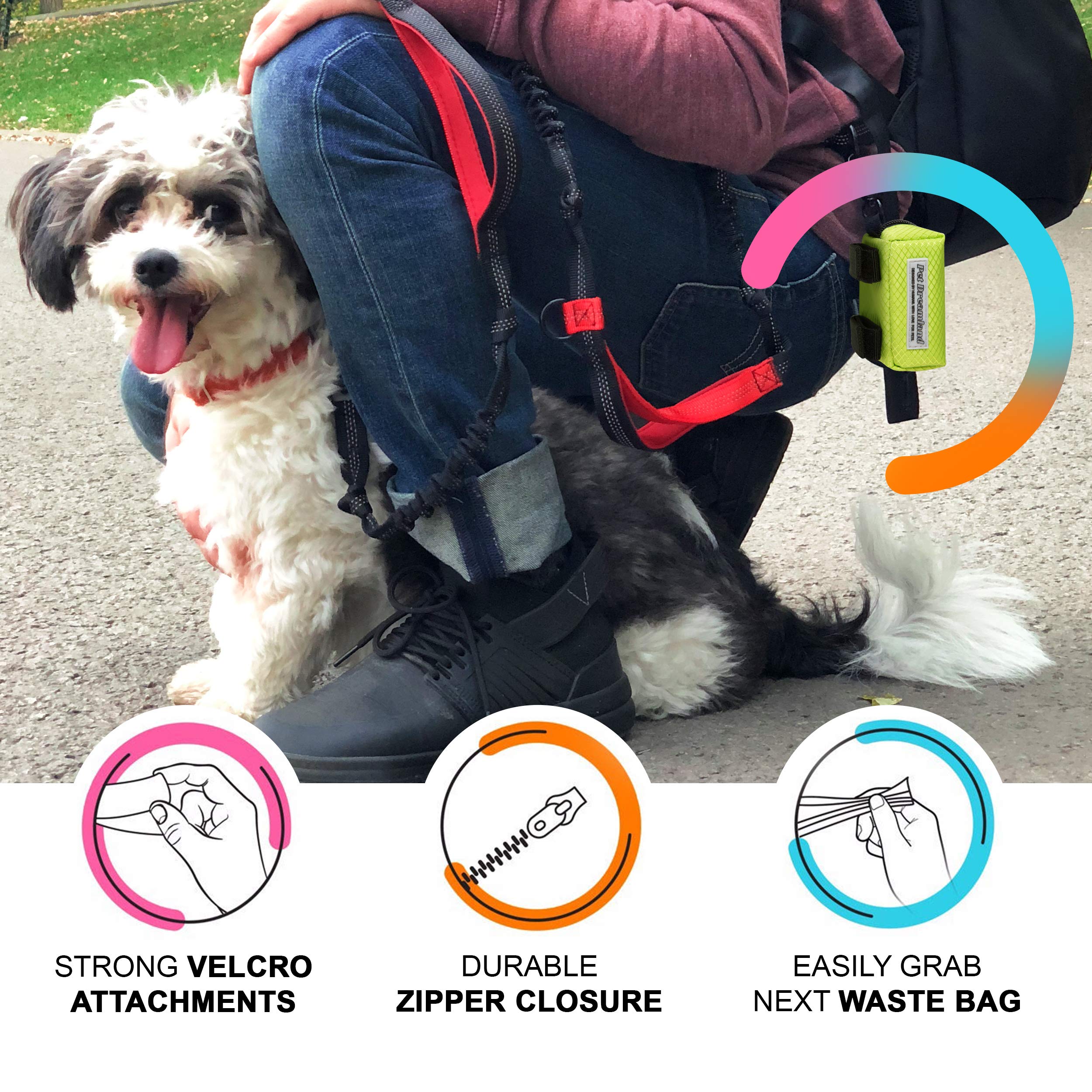 Pet Dreamland Dog Waste Bag Dispenser - Poop Bag Dispenser For Leash - Includes One Free Roll Of Doggie Poop Bags - Zippered Pou