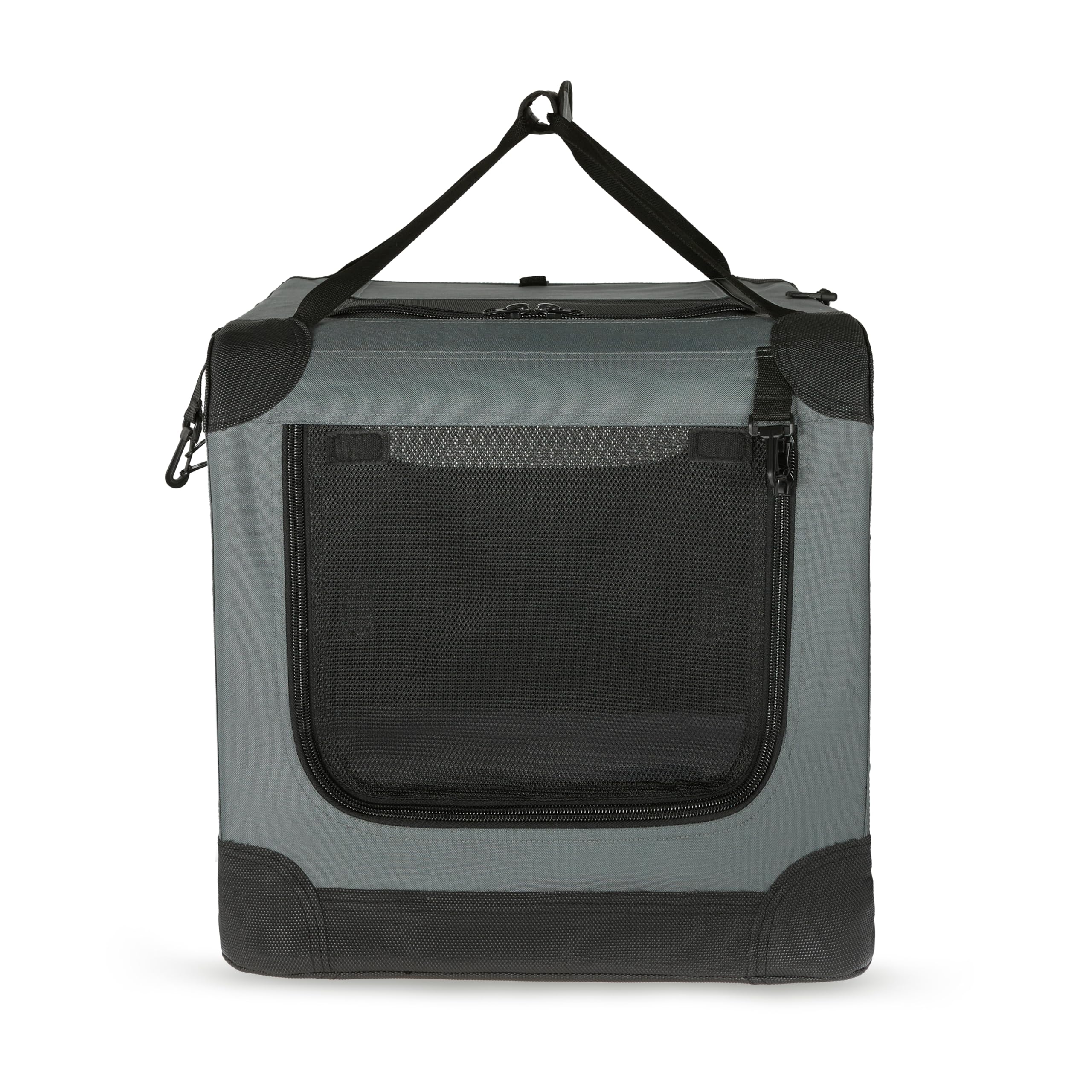 Amazon Basics 4-Doors Portable Soft-Sided Folding Travel Crate Kennel For Cat, Dog, And Other Small Animals, Grey, L 36'' X 24''