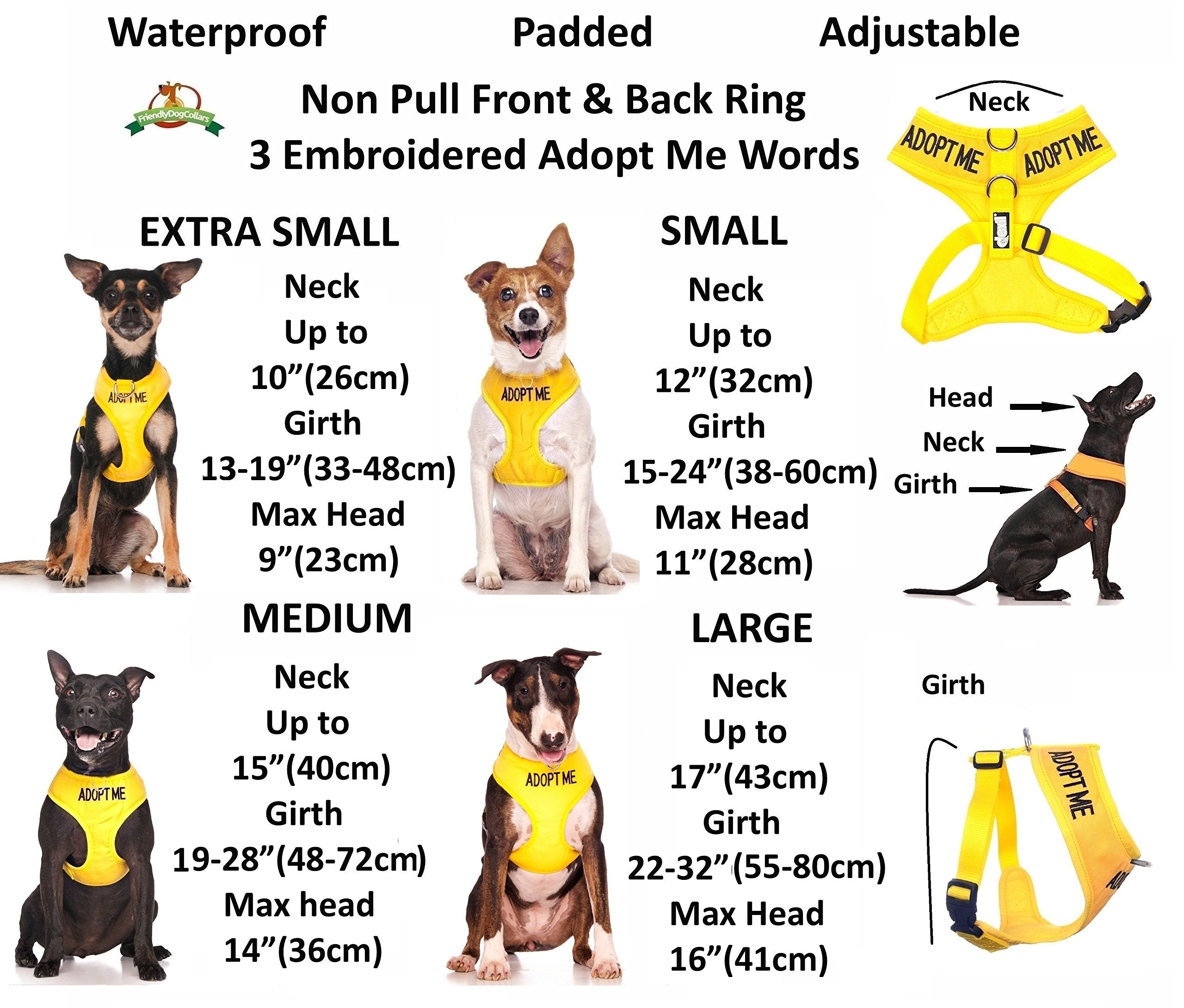 Dexil Adopt Me Yellow Color Coded Non-Pull Front And Back D Ring Padded And Waterproof Vest Dog Harness, Large Harness 22-32 Inc