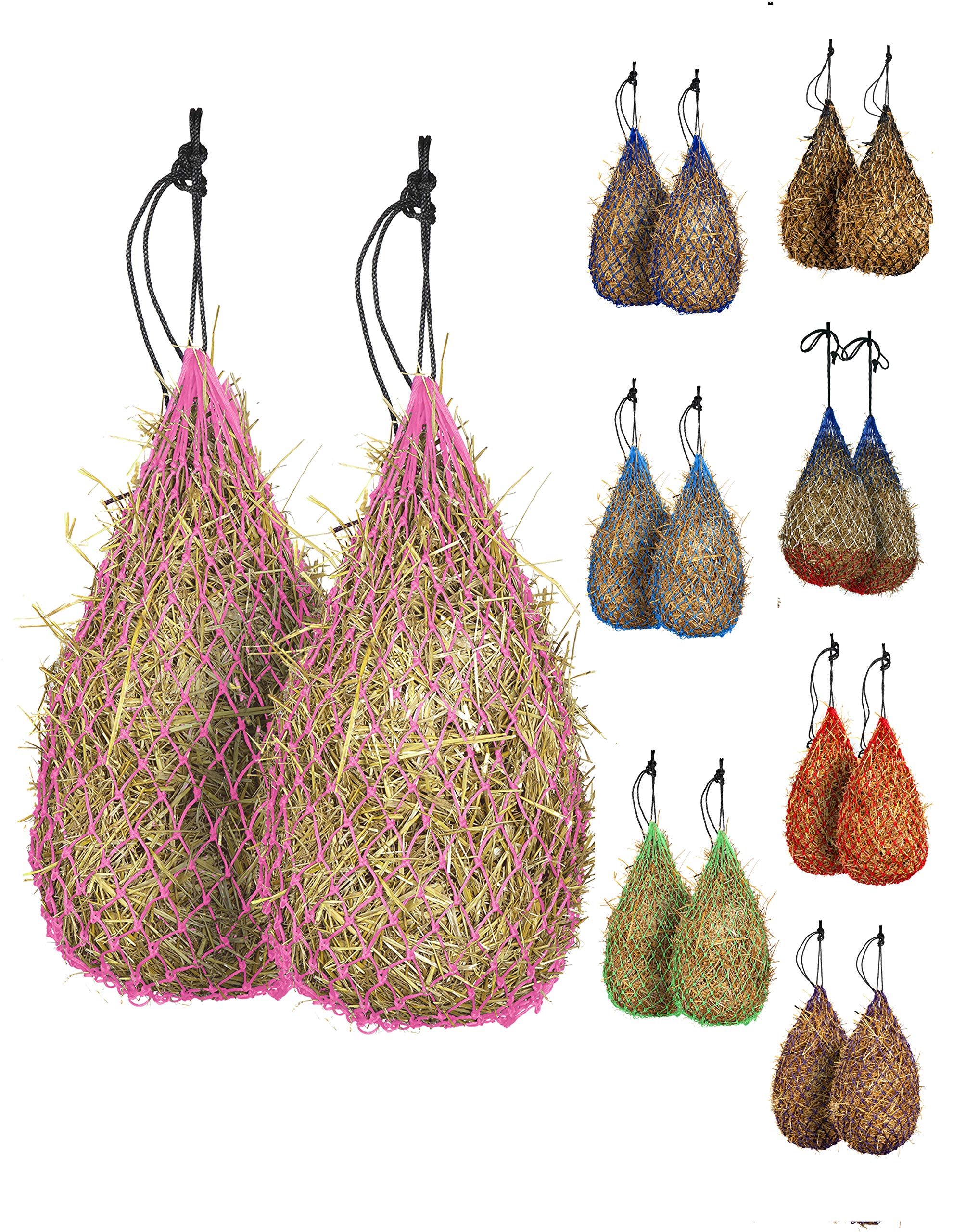 Majestic Ally 2 pcs 42 Long and 2.0x 2.0 Holed Hay Net for Horses, Adjustable Travel Feeder, Regulate Intake of Hay hence Improv