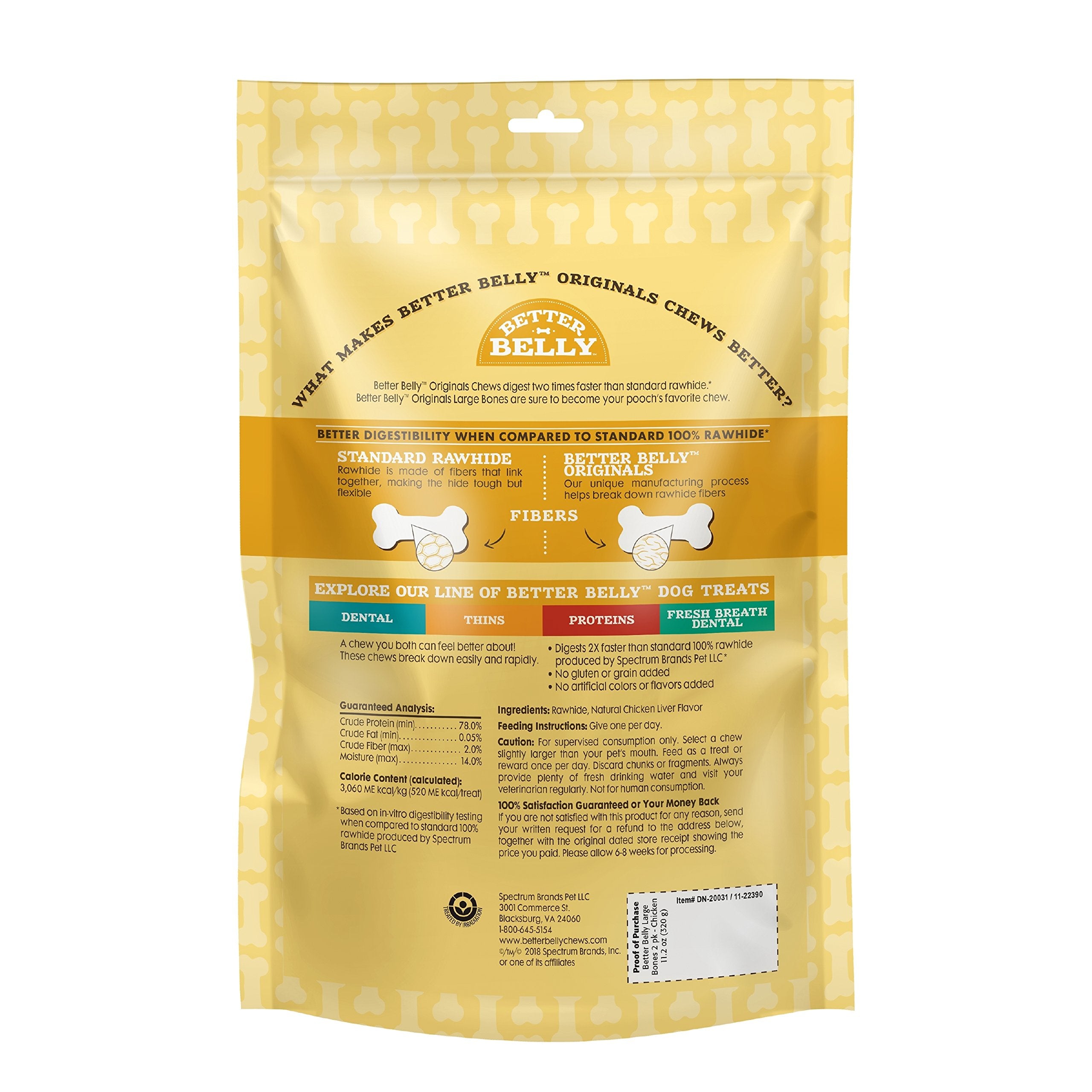 Better Belly Chicken Liver Rawhide Large Dog Bones, 2-Count