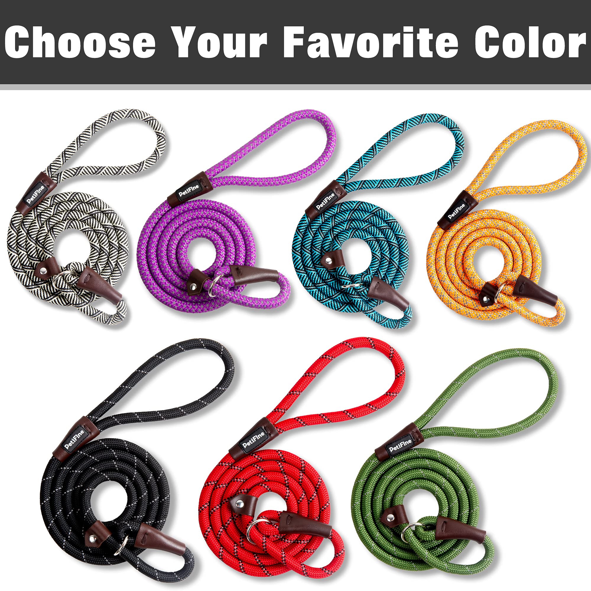 Petifine Slip Lead 6Ft X 3/8' Reflective Durable Dog Training Leash, Heavy Duty Adjustable Nylon Dog Rope Leash For Small Mediu