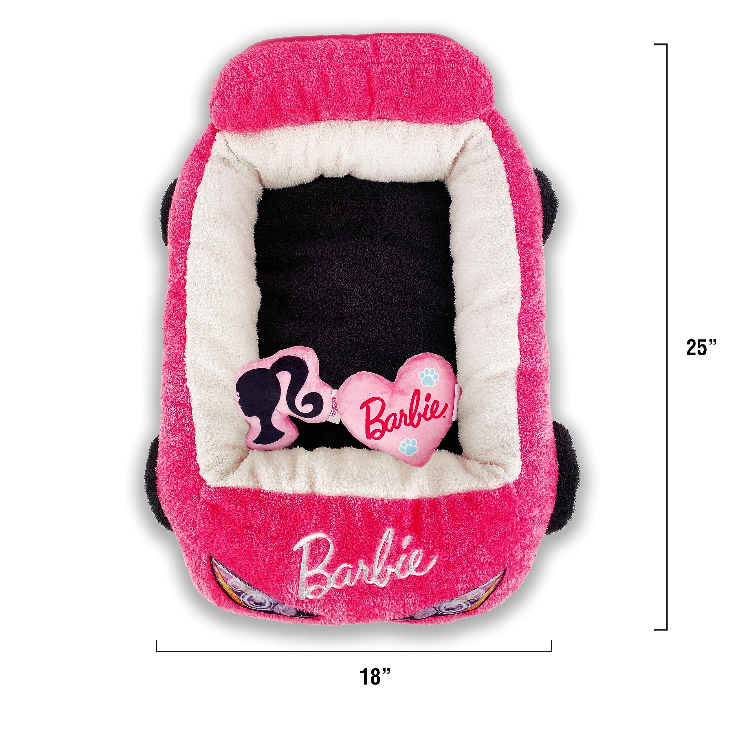 Megatoys Barbie Plush Car Pet Bed- Themed Plush Pink Pet Bed For Dogs And Cats - Soft And Cozy Pet Bed With Barbie Pillow And Ca