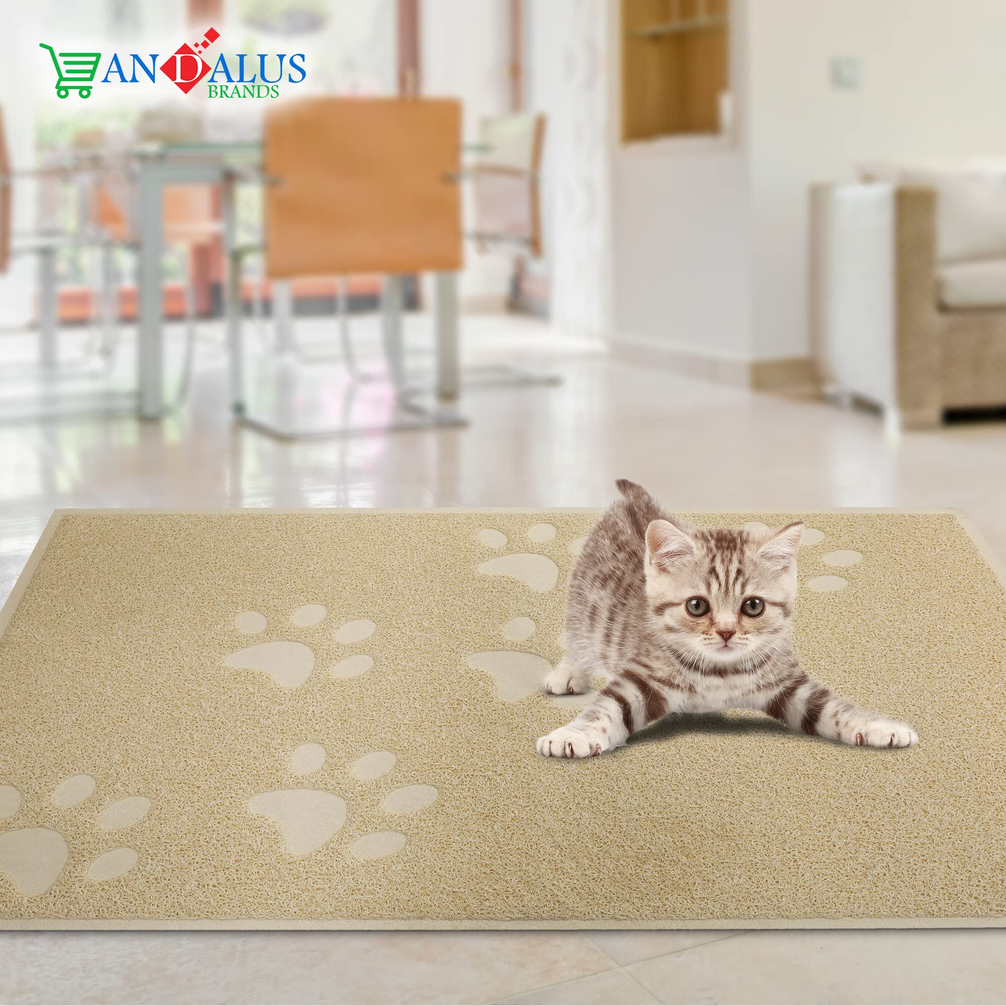 Andalus Small Cat Litter Mat, Pack Of 1 - Waterproof, Non-Slip & Easy To Clean Cat Litter Box Mat For Extra Efficient Pet Litter-Trapping, Beige (15.75” X 11.75”)