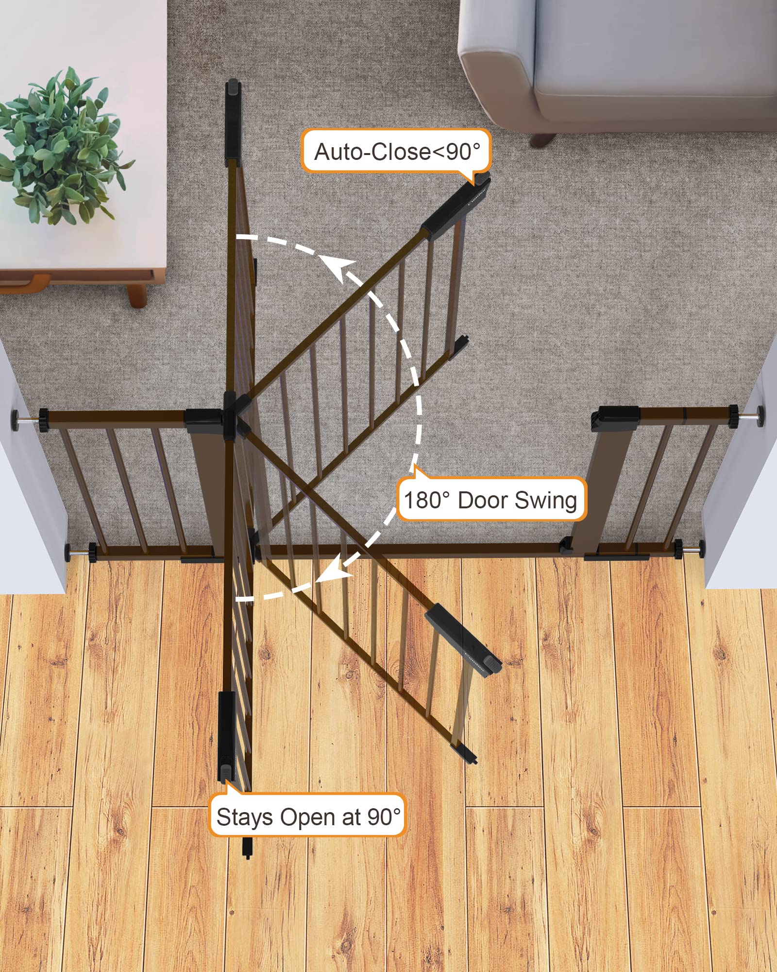 Cumbor 29.7-46' Baby Gate For Stairs, Mom'S Choice Awards Winner-Auto Close Dog Gate For The House, Easy Install Pressure Mounted Pet Gates For Doorways, Easy Walk Thru Wide Safety Gate For Dog, Brown