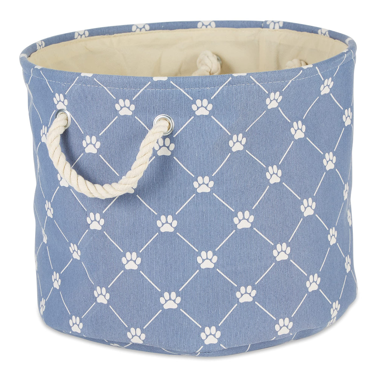 Bone Dry Pet Storage Collection Paw and Bone Print, Large Round, 15x18x18, Stonewash Blue Trellis