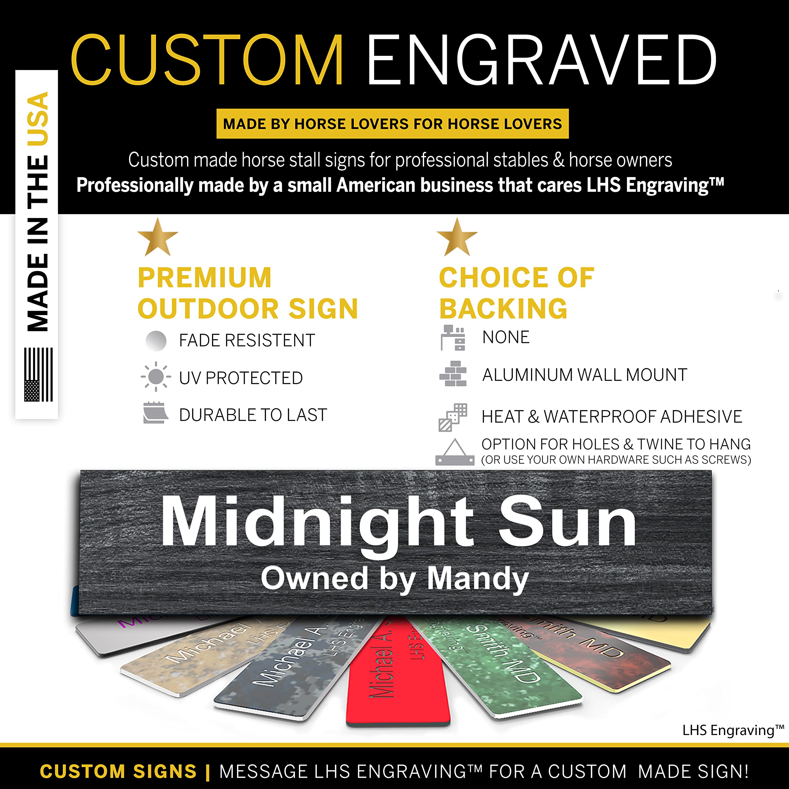 Lhs | Personalized Horse Stall Name Plates, 2X6 Horse Stall Signs With Adhesive, All Weather Uv Protected, Ash Plastic White Let