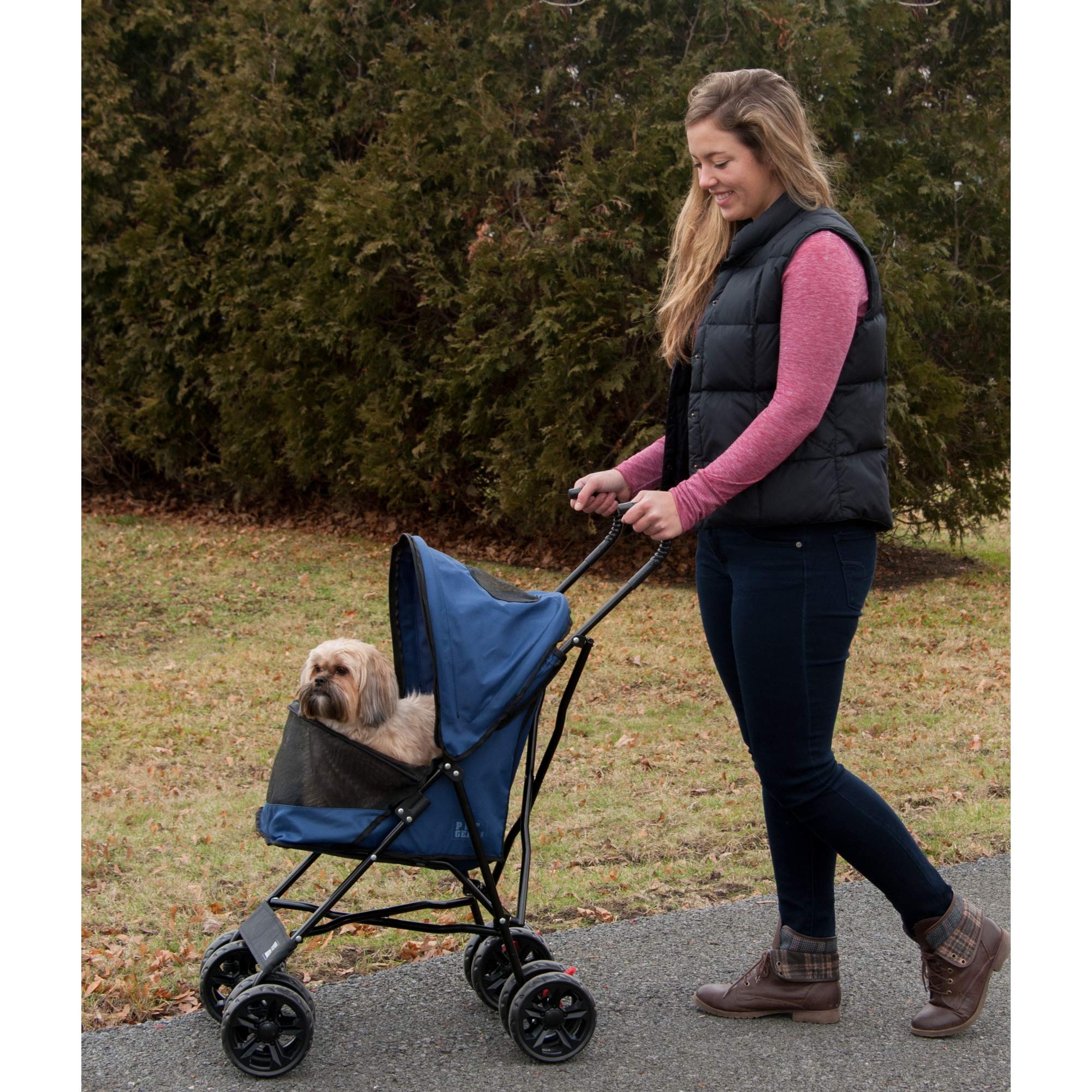 Pet Gear Travel Lite Plus Stroller, Compact, Easy Fold, No Assembly Required, Large Wheels For Cats And Dogs Up To 15 Pounds, Mi