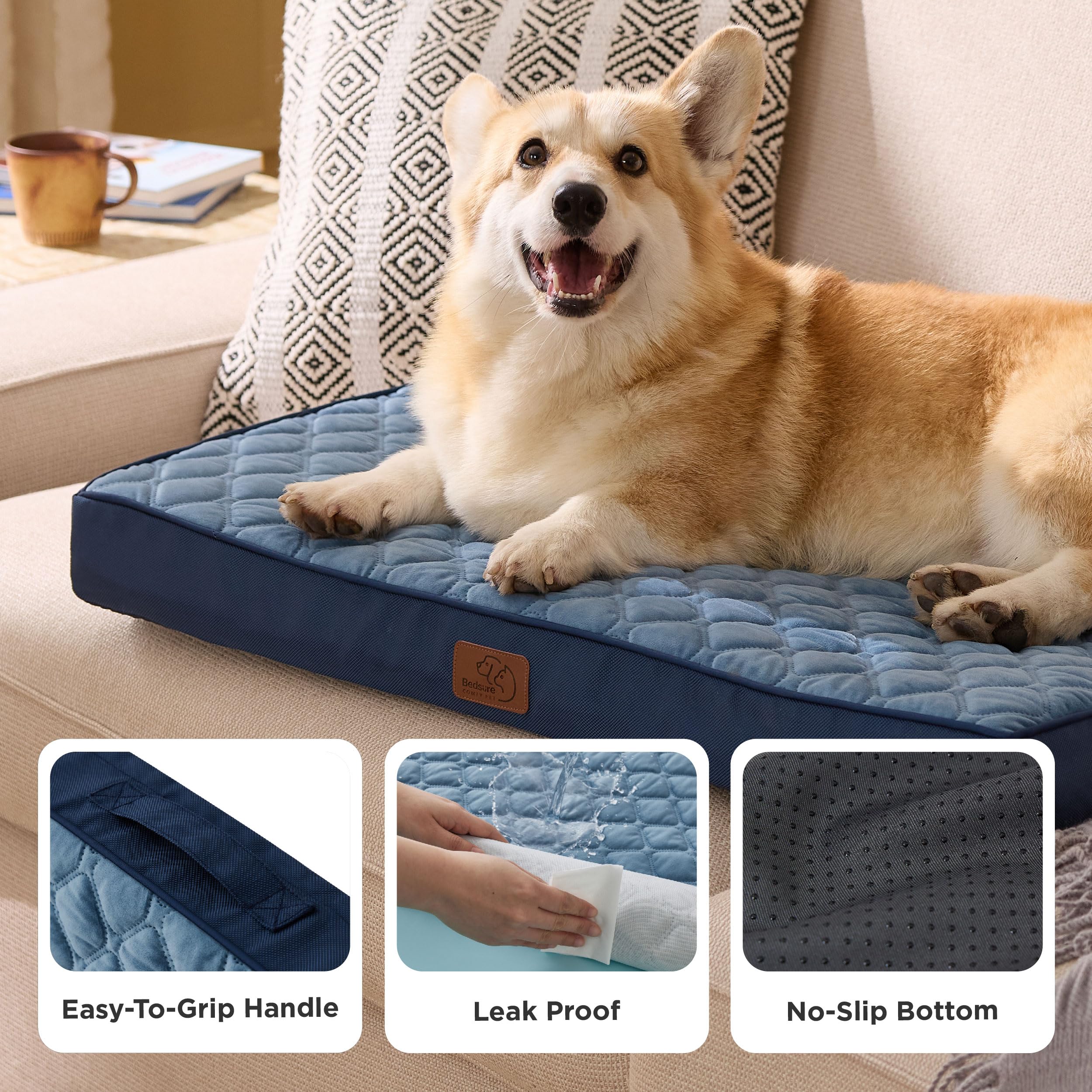 Bedsure Large Orthopedic Dog Bed - Memory Foam, 2-Layer Thick, 30X20X3 Inches, Navy