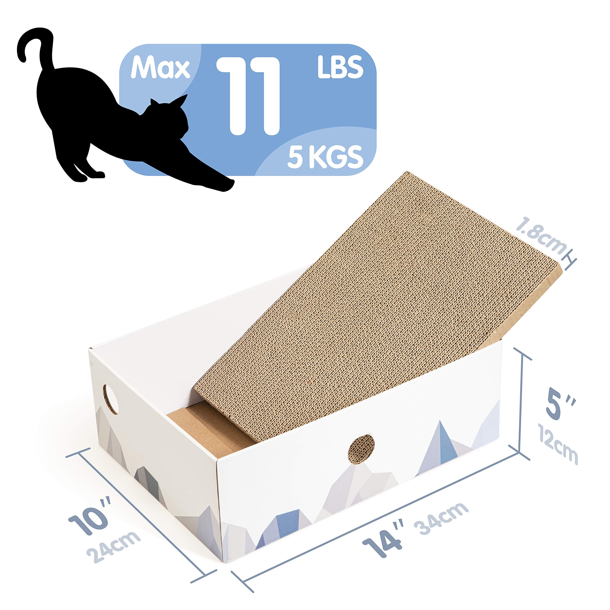Conlun Cat Scratcher Box With Cat Scratching Pad Portable 3-Layer Corrugated Cardboard Lounger Heavy-Duty Double-Sided Cardboard Cat Scratcher And Interactive Hole Design White (Medium)