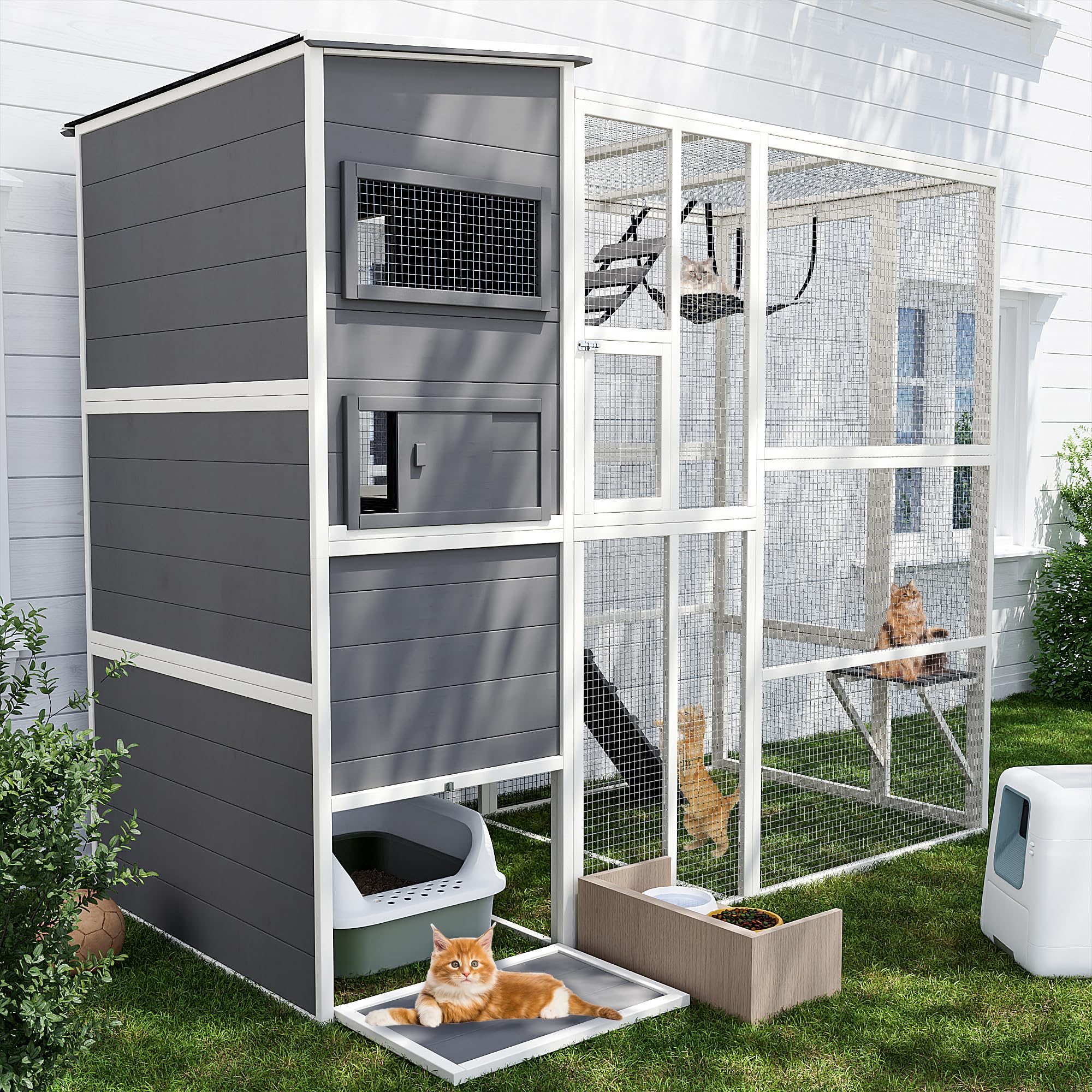 Catio Outdoor Cat Enclosure,4 Tiers Large Enclosures For Mulitiple Cats Walk In Cat Patio With Waterproof Roof, 74'' Outdoor Cat