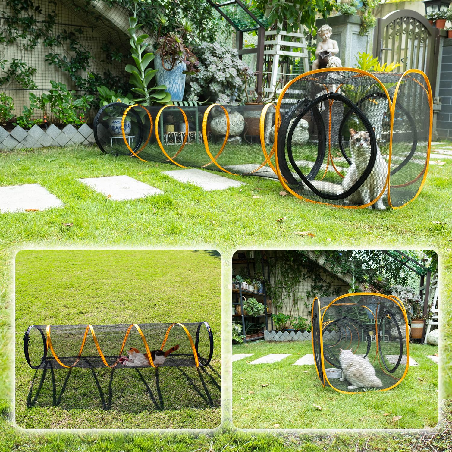 Itent Cat Play Tunnel + Cube(With Three Ways) For Indoor And Outdoor, Cat Play House, Cat Enclosures, Collapsible Cat Cube, Tunnel, Cat Toys Easy To Connect With Cat Tent