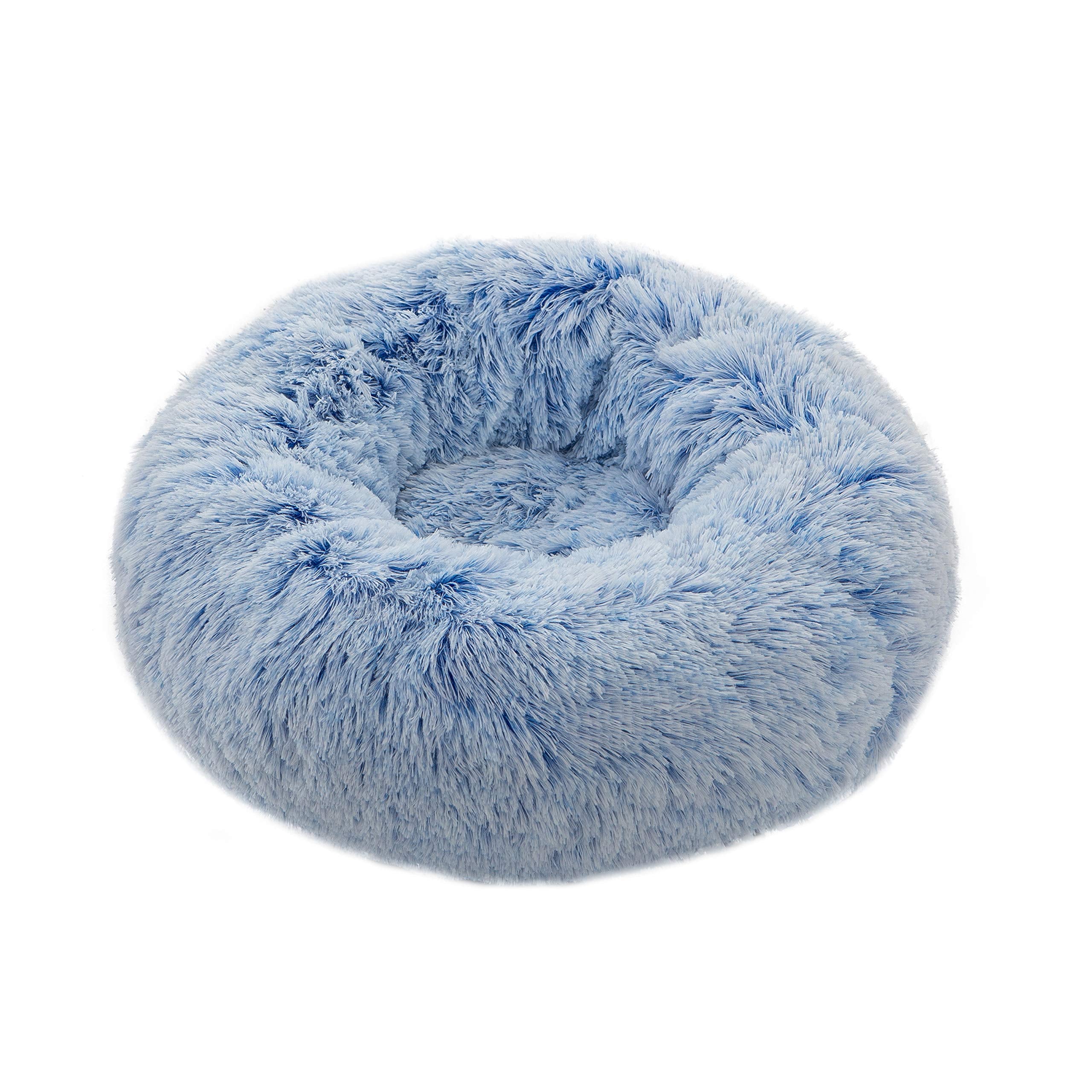 Tormays Calming Dog Cat Bed Small, Plush Round Cuddler Pet Bolster Faux Fur Fluffy Cushion Bed, Anit-Anxiety Self-Warming Comfy 