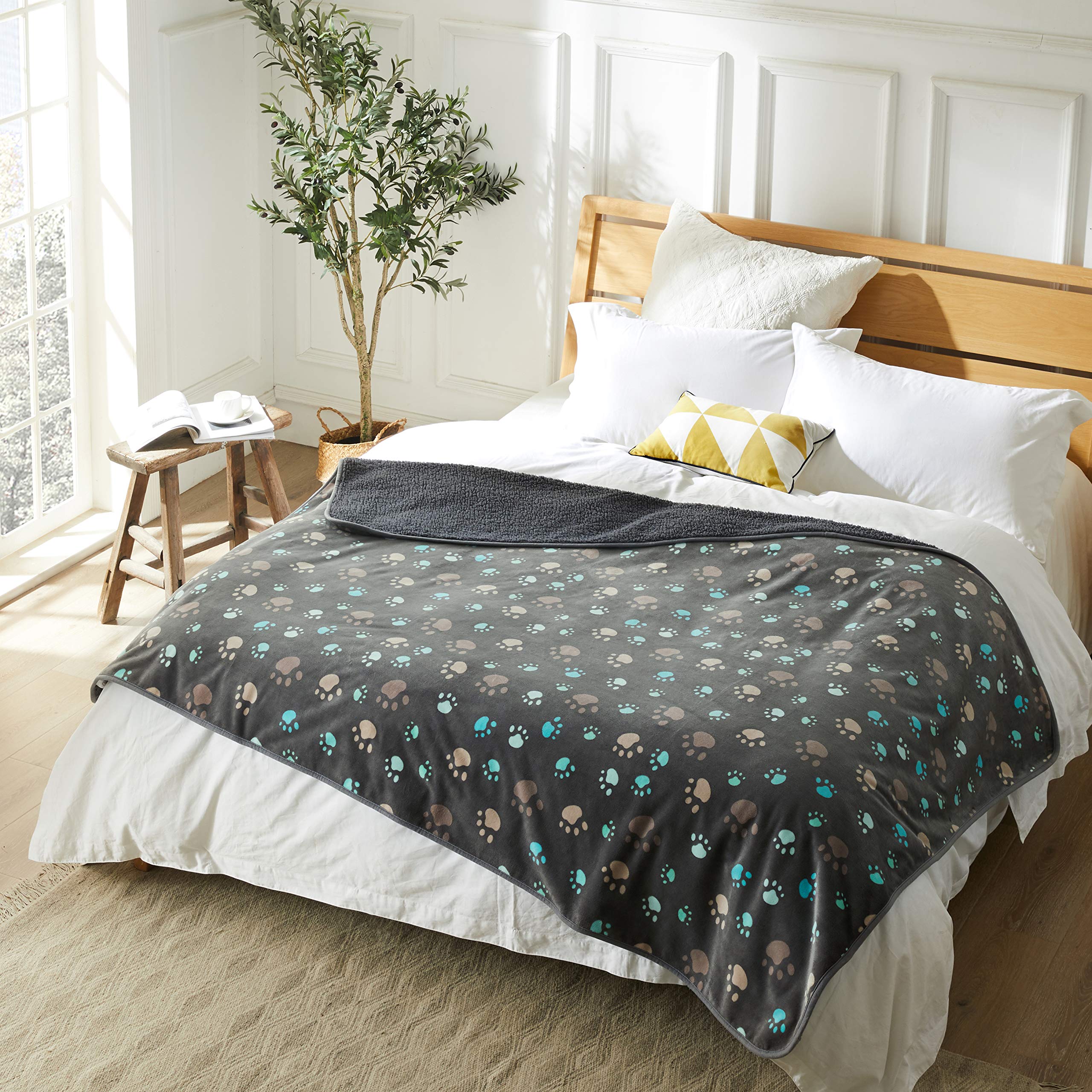 Allisandro Waterproof Blanket 55 X 39 Inches For Couch, Chairs, Car, Bed, Machine Washable Triple Layer Waterproof Furniture Protector With Cute Paw Print For Small Medium Large Dogs Cats