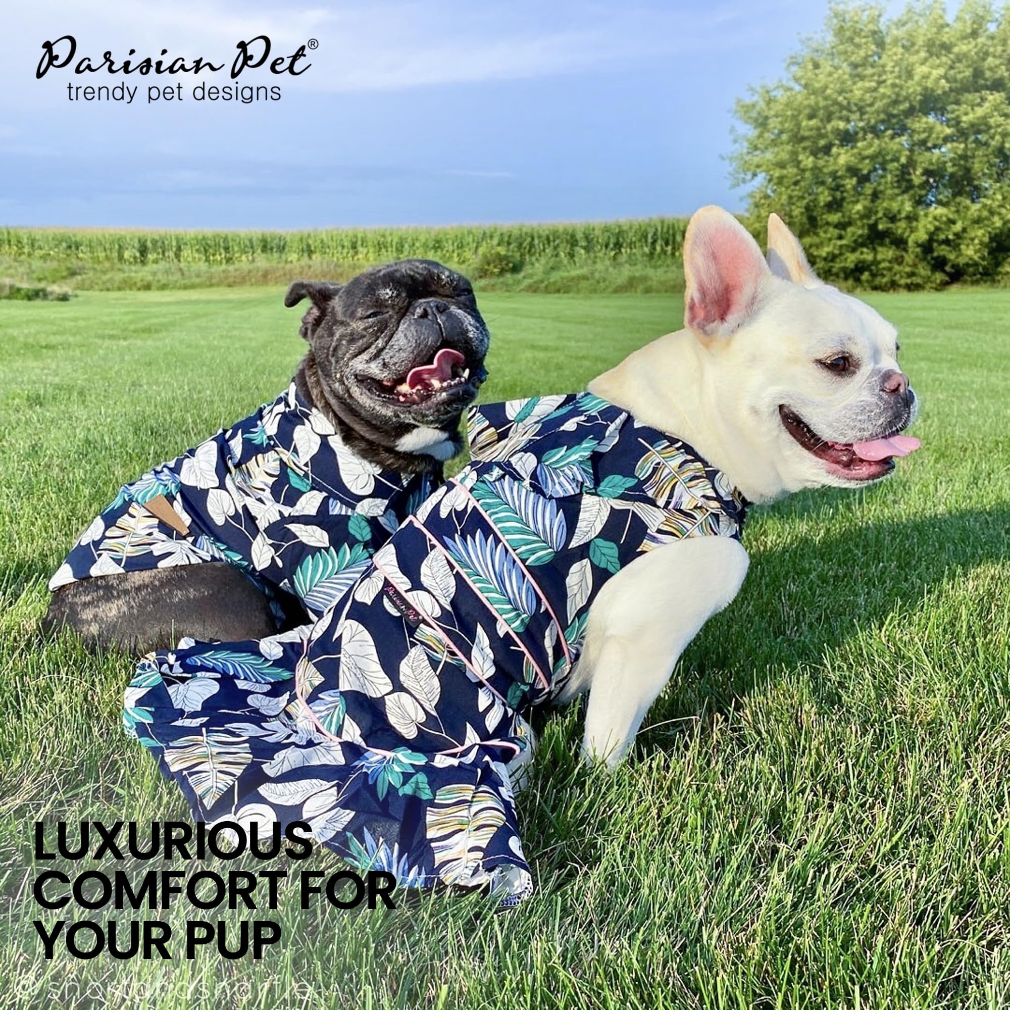 Parisian Pet Palm Leaves Summer Dress - Magic Strap Closure Dog Beach Outfit - Lightweight And Breathable For Medium Dogs Girl