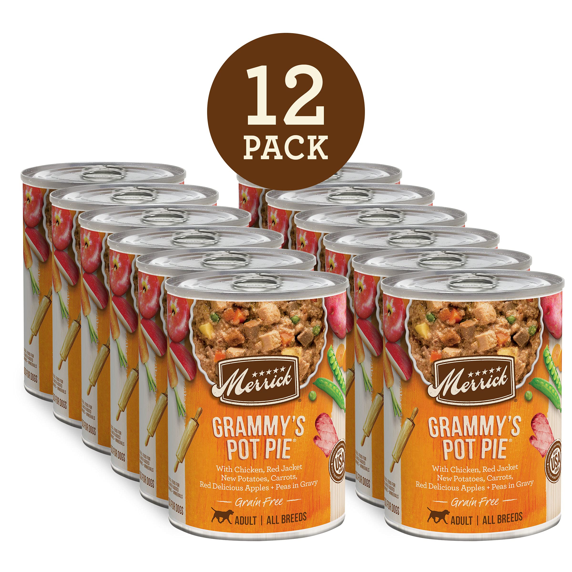Merrick Grain Free Wet Dog Food, Premium And Wholesome Gluten Free Canned Adult Dog Food, Grammys Pot Pie - (Pack of 12) 12.7 oz