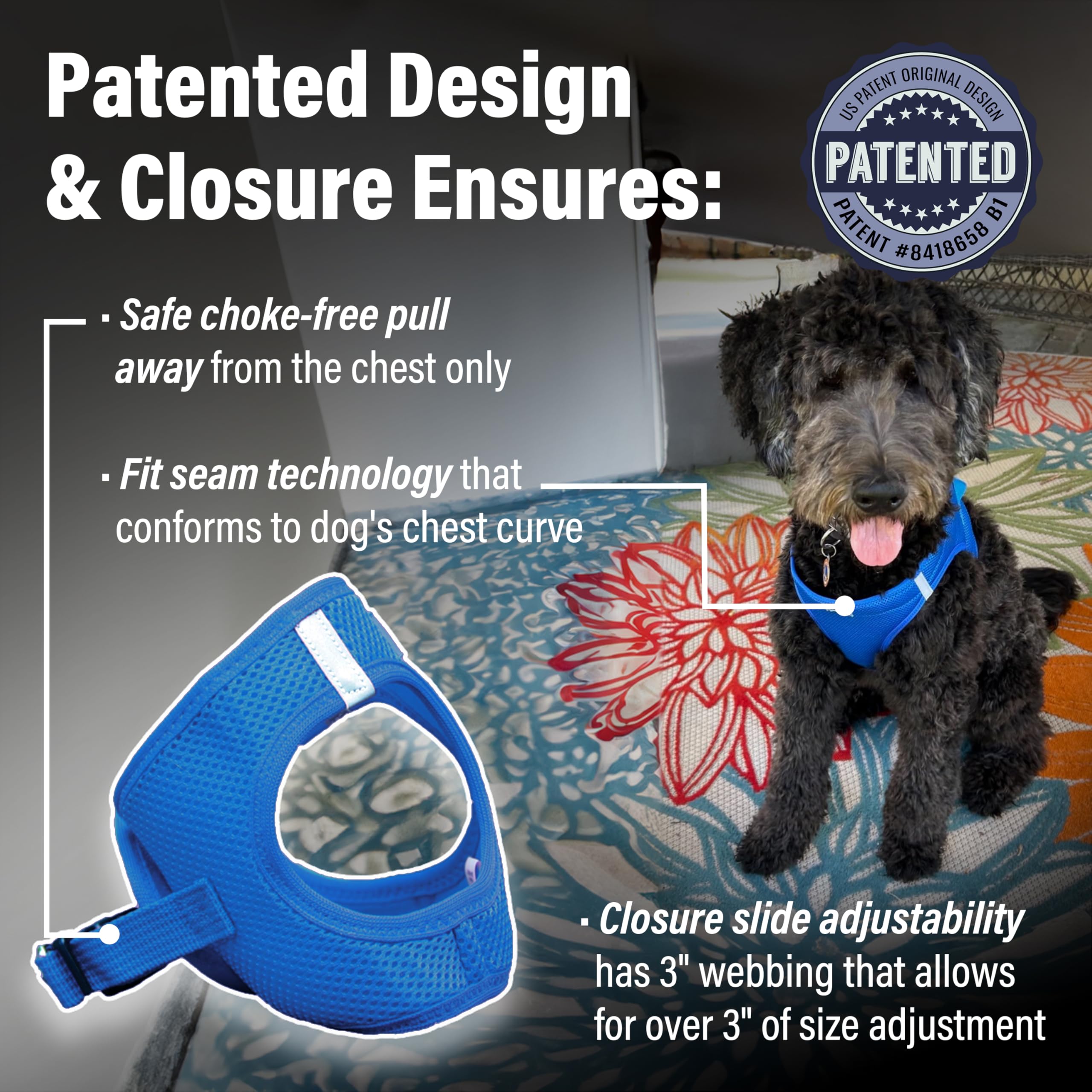 Doggie Design Dog Harness - No Choke Dog Harness, Dog Vest, Mesh Polyester, Pet Harness, Simple Design, Harness For Dog - Cobalt