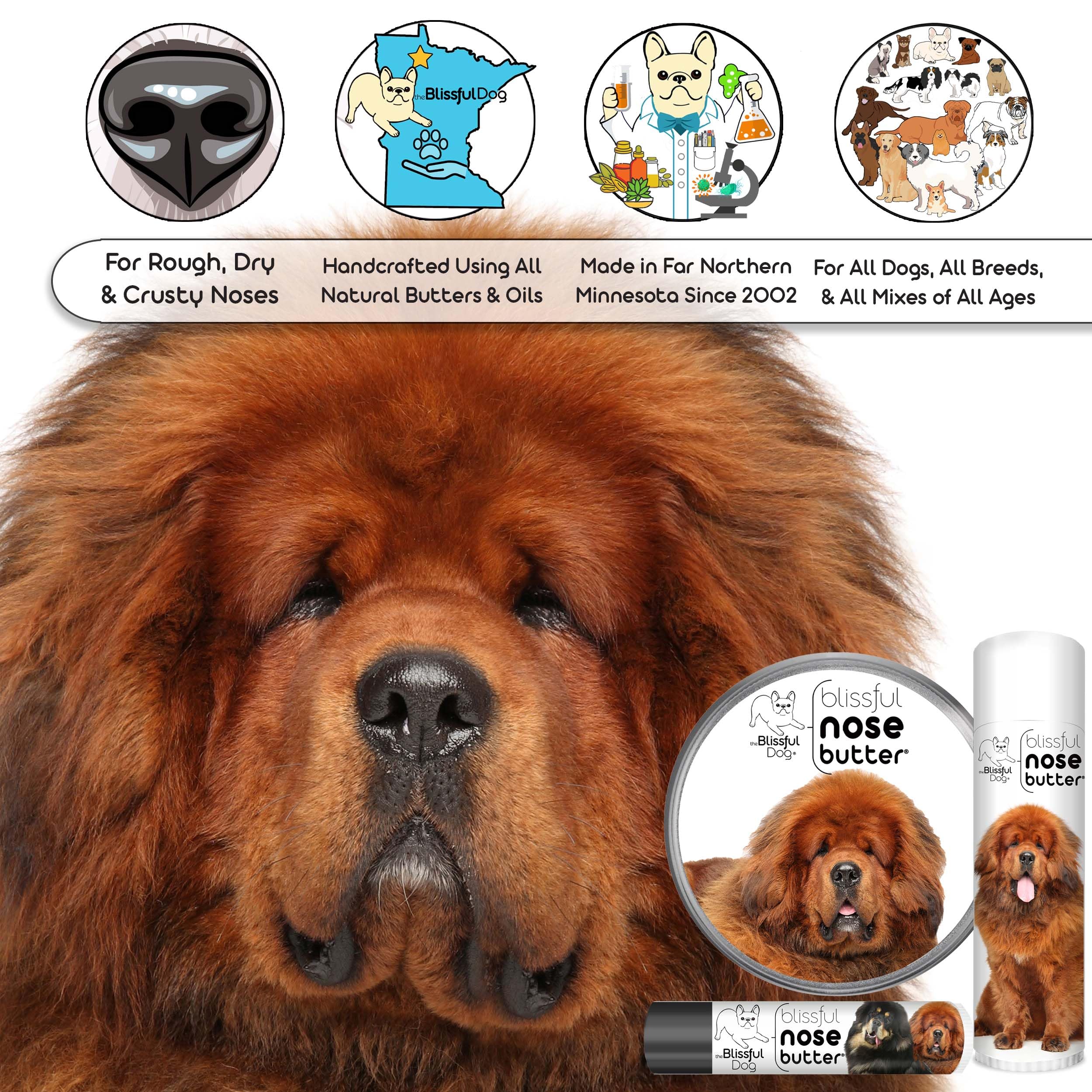 The Blissful Dog Tibetan Mastiff Unscented Nose Butter - Dog Nose Butter, 8 Ounce