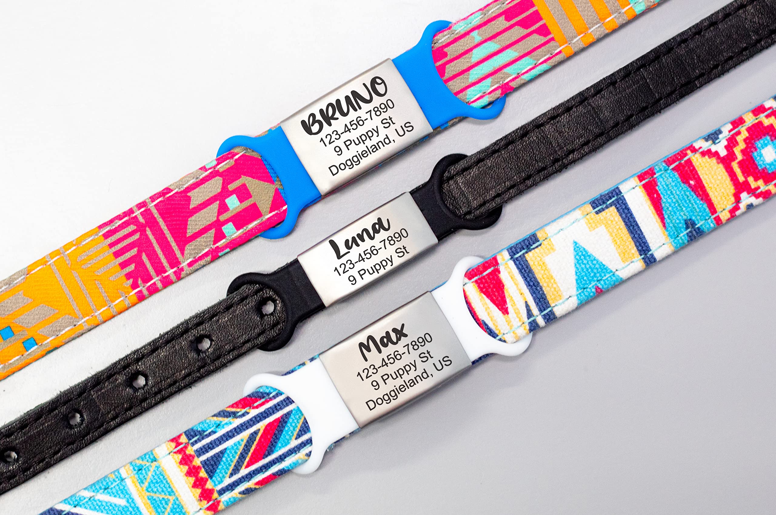 Custom Slide On Pet Tag Id, Fancy Silent Dogs & Cats Personalized No Jingle Engraved Identification Name & Phone Charm For Collar & Harnesses, No Noise For Puppies, Kitties, Horses & Animals